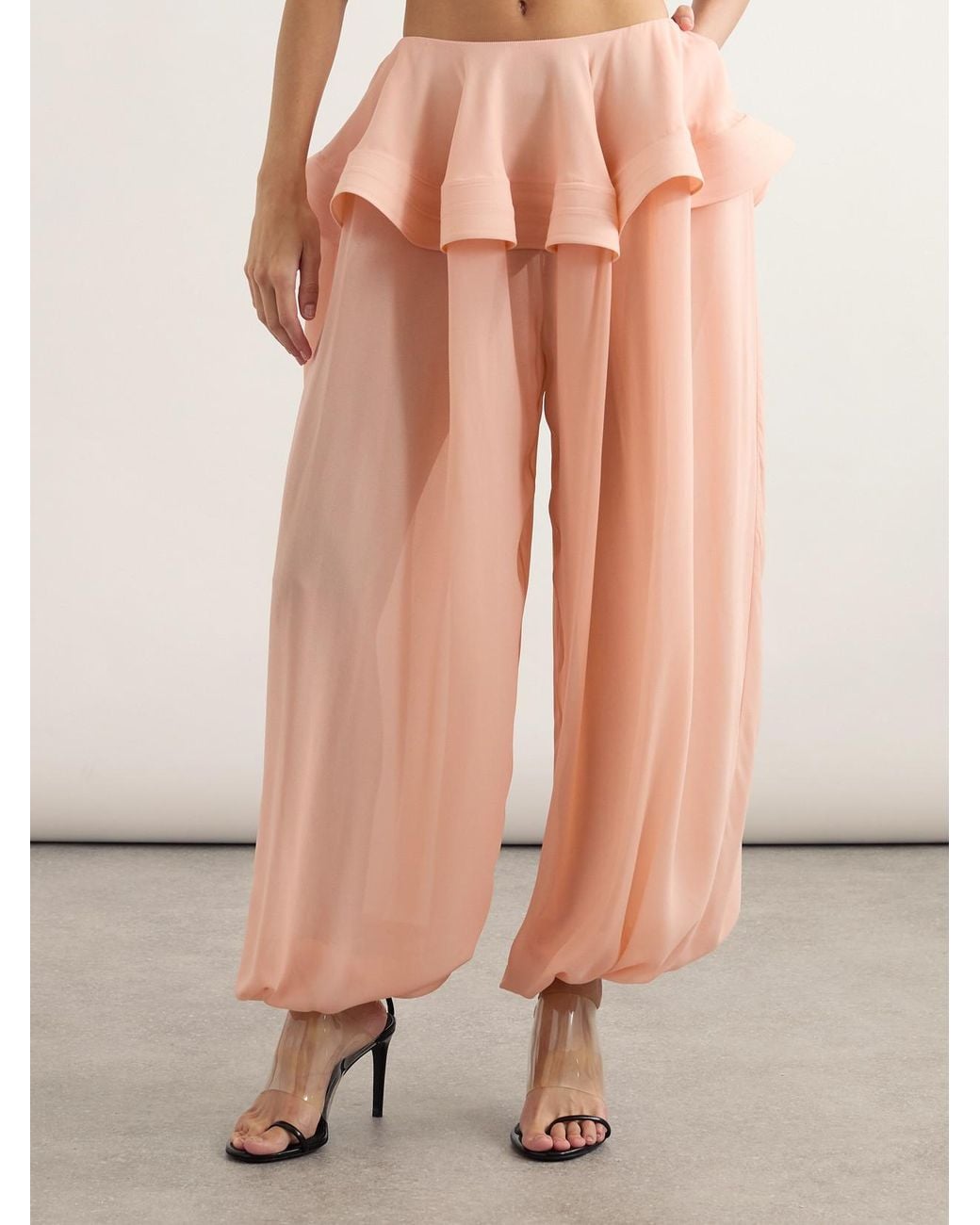 Alaïa Pink Pleated Georgette Peplum Balloon Pants