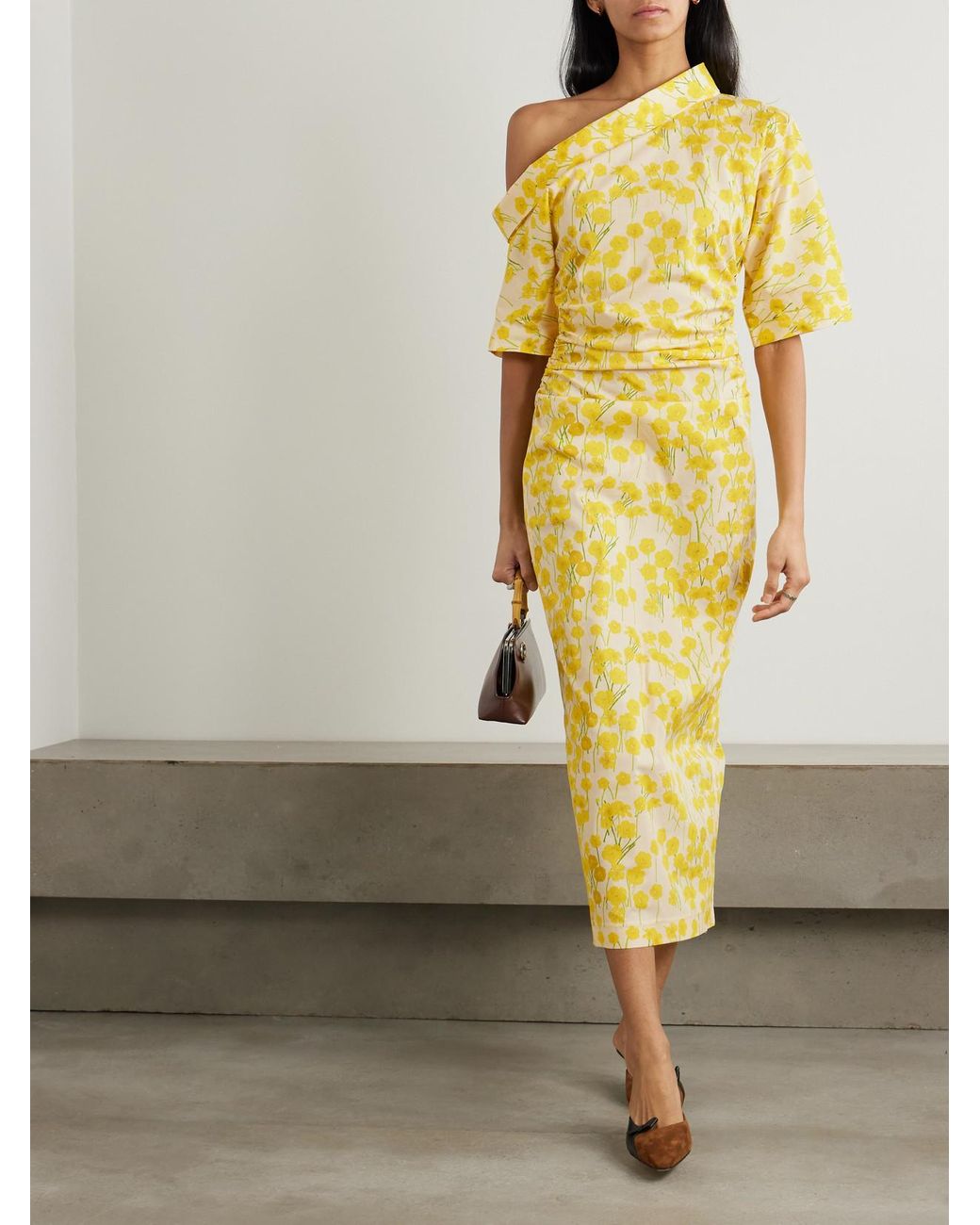 BERNADETTE Bowery One-Shoulder Floral-Print Stretch-Cotton Midi Dress in Yellow | Lyst BERNADETTE Bowery One-Shoulder Floral-Print Stretch-Cotton Midi Dress in Yellow | Lyst