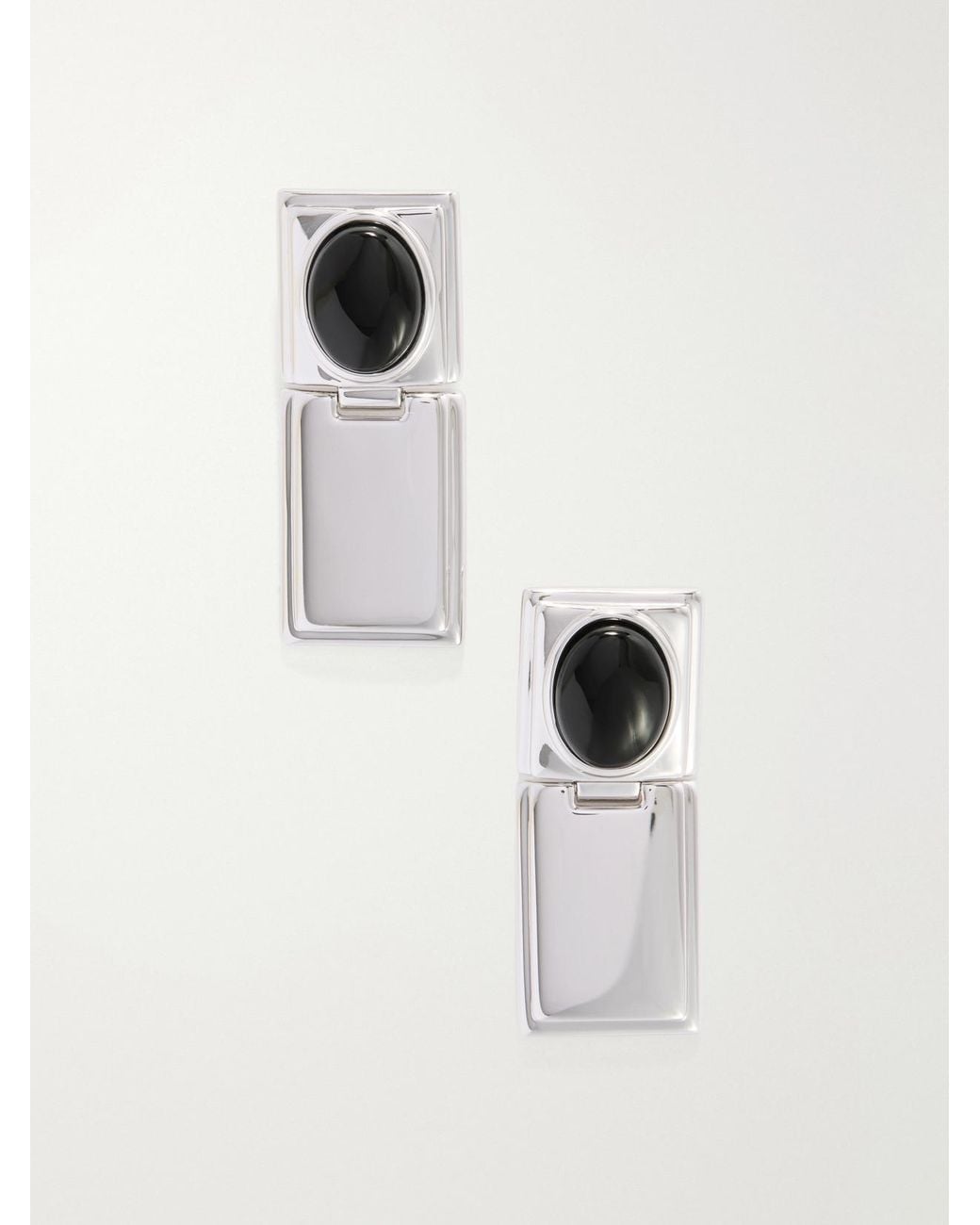 DEHANCHE White Signet Stone Hinge-Plated Onyx Earrings