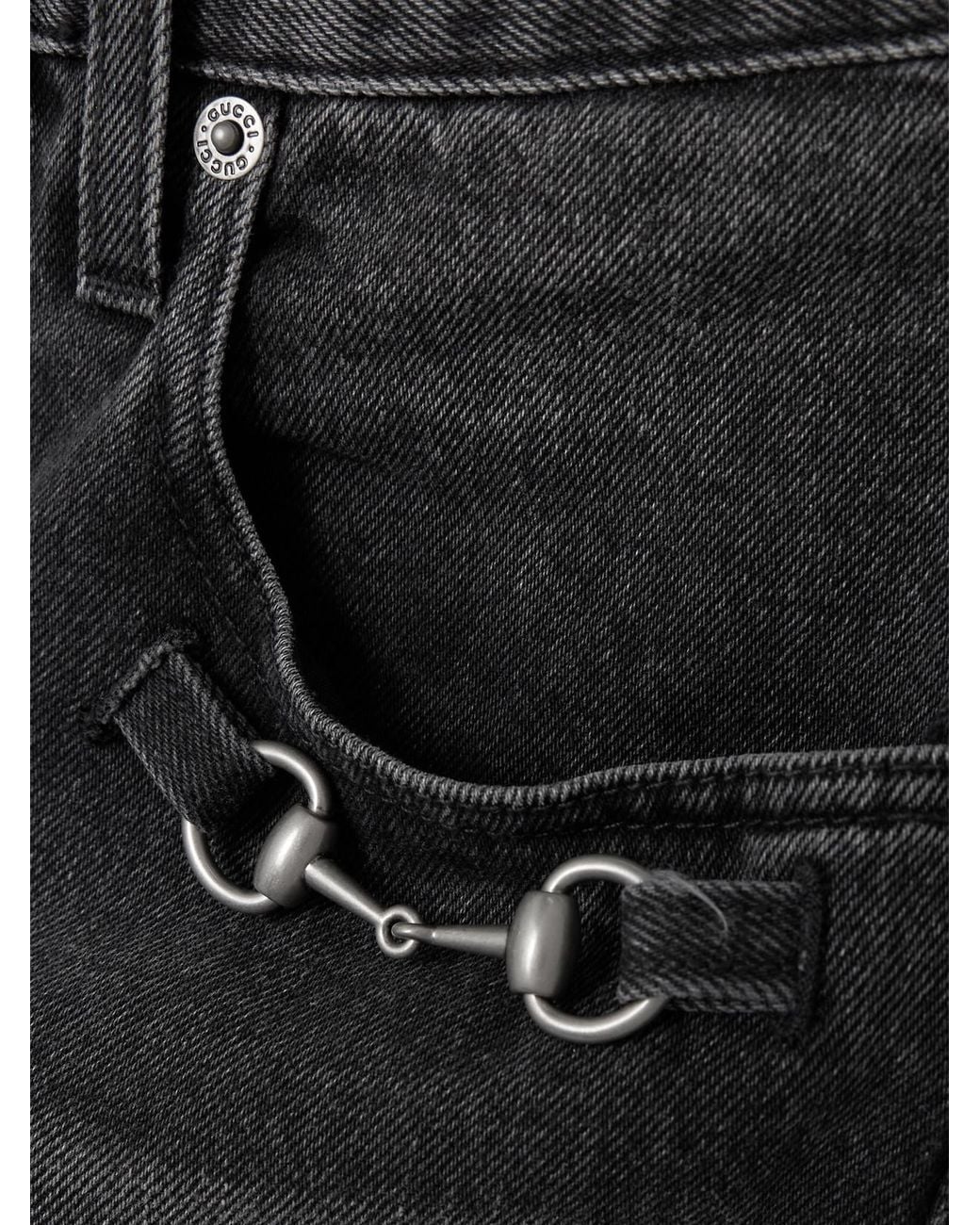 Gucci Black Horsebit-Detailed Low-Rise Bootcut Jeans
