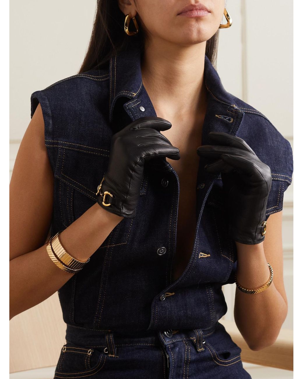 Gucci Black Horsebit Leather Gloves