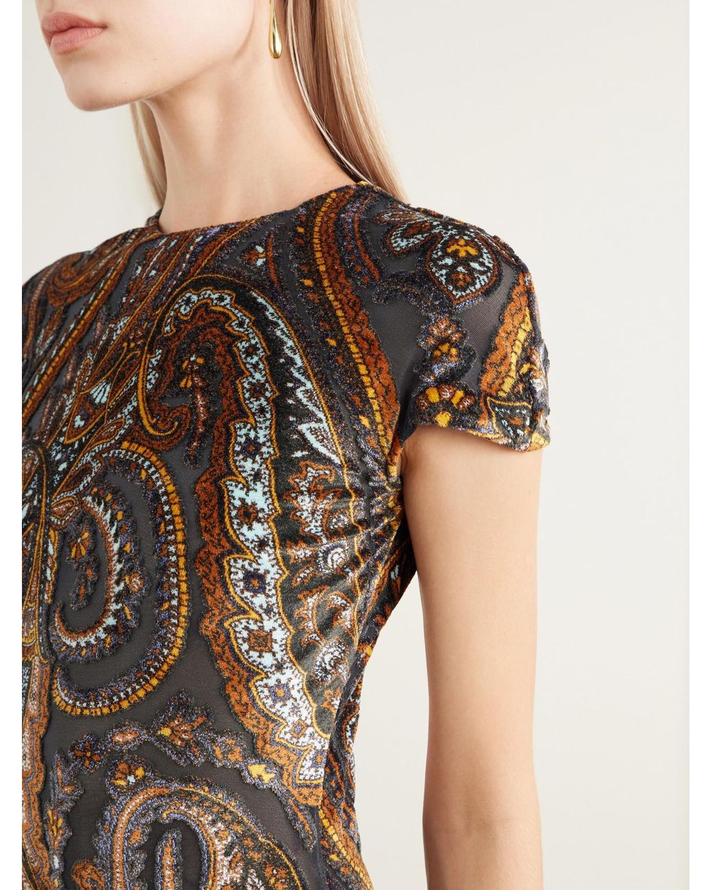 Etro Natural Open-Back Paisley Devoré-Velvet Maxi Dress