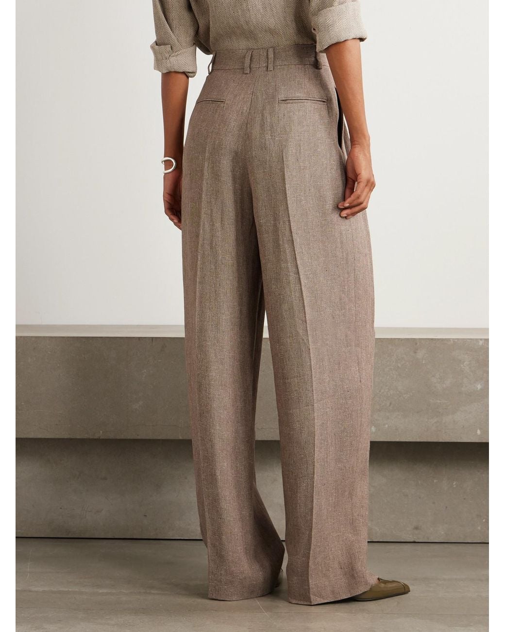 Loro Piana Natural Kurt Pleated Linen Wide-Leg Pants