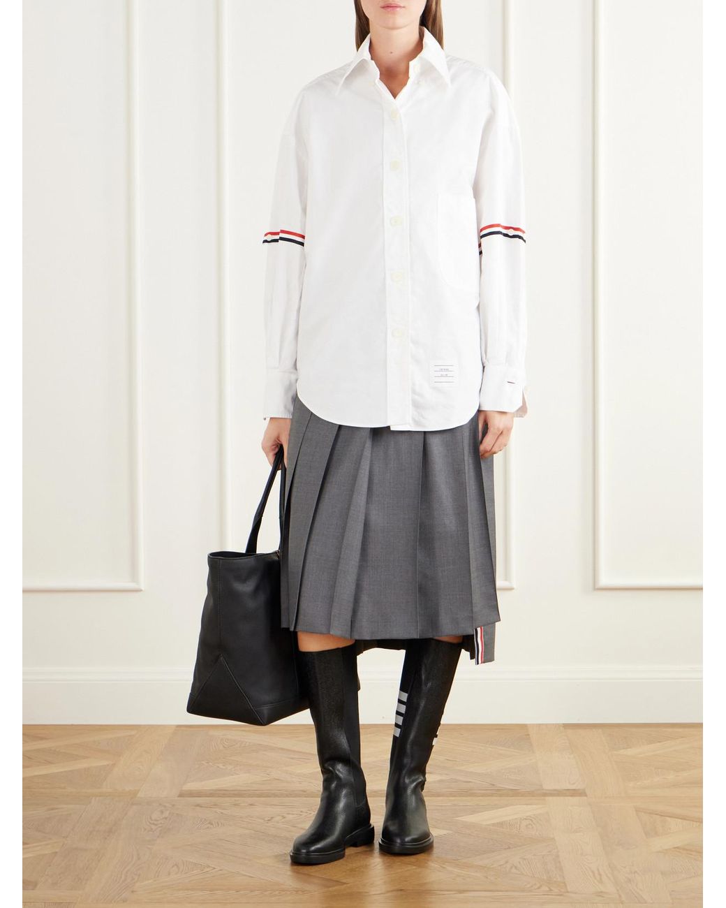 Thom Browne Black Striped Full-Grain Leather Knee Boots
