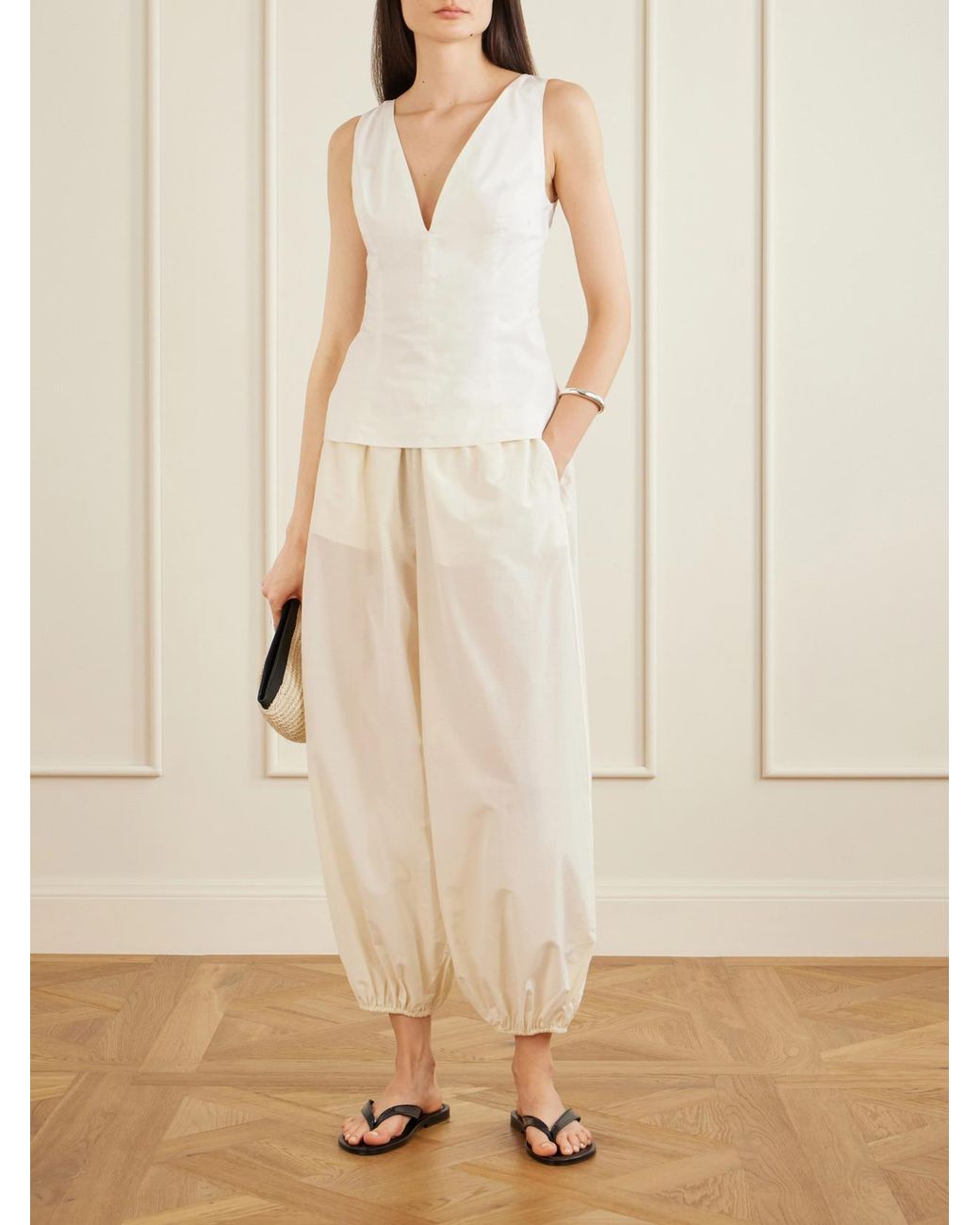 Loulou de Saison White Almaya Cotton And Silk-Blend Balloon Pants