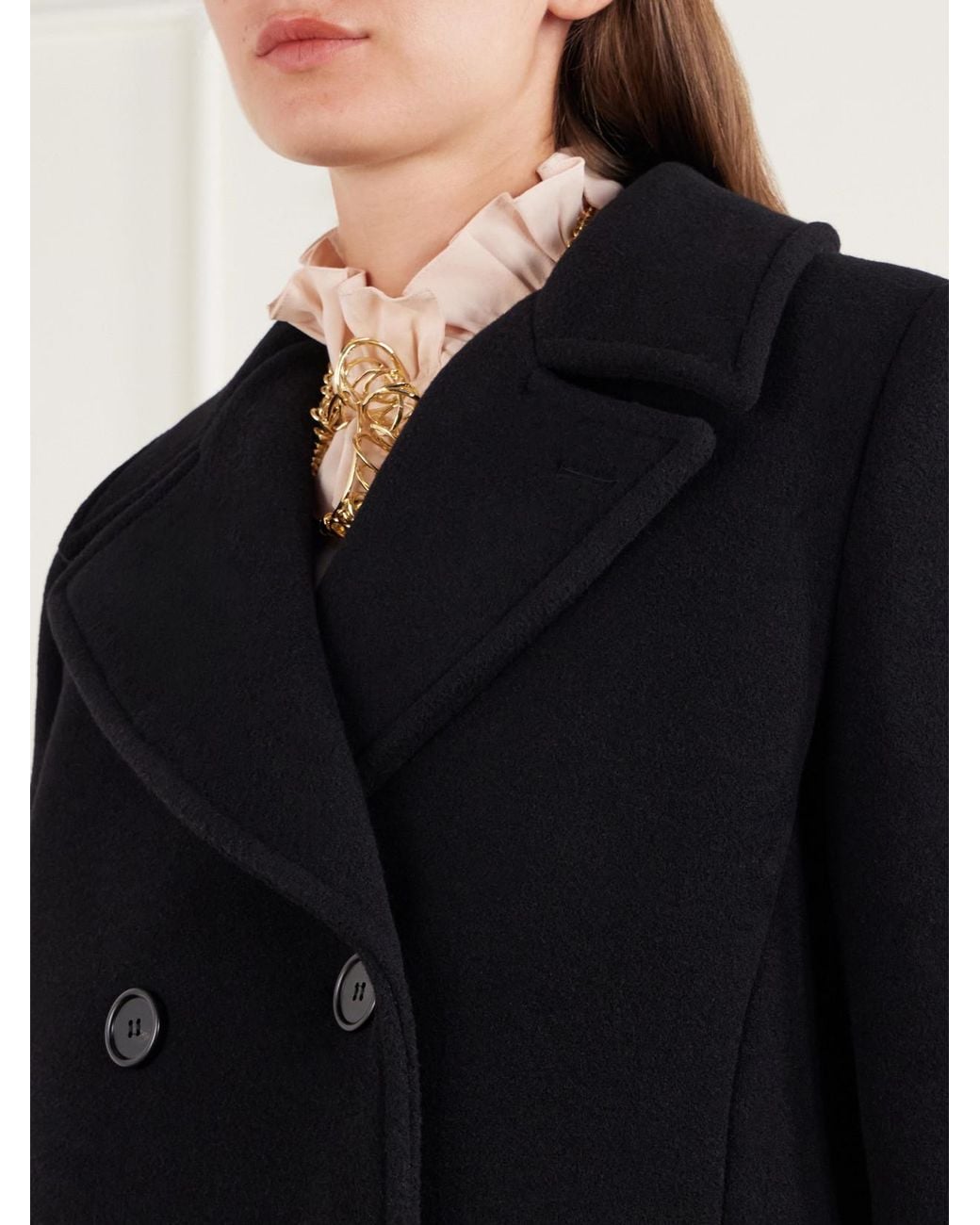 Chloé Black Double-Breasted Wool Long Coat