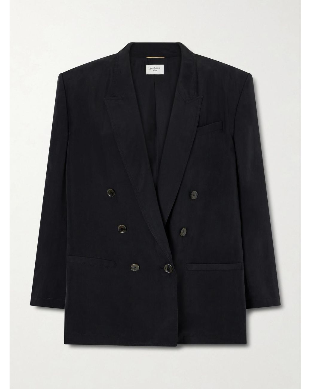 Saint Laurent Blue Double-Breasted Silk-Habotai Blazer