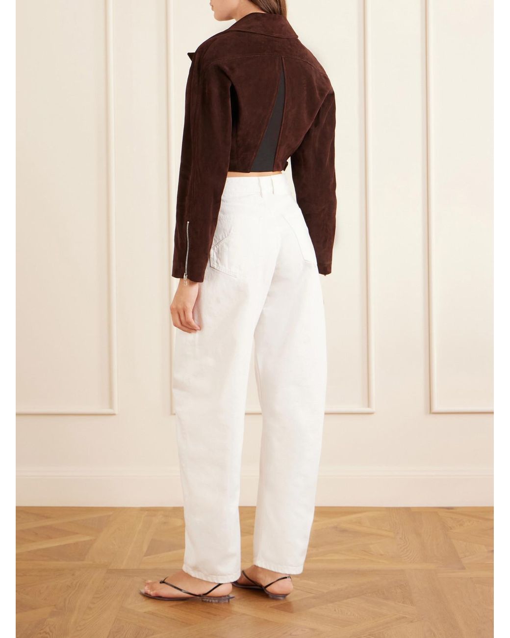 Alaïa Brown Cropped Suede Biker Jacket
