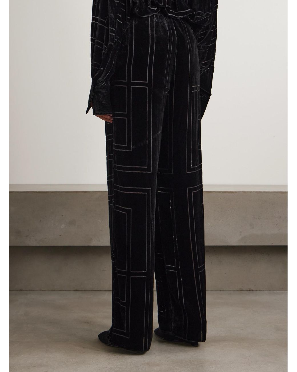 Totême Black Devoré-Velvet Wide-Leg Pants