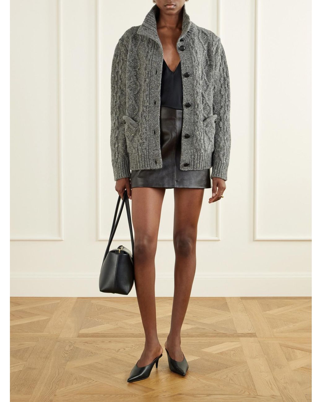 Blazé Milano Gray Elfe Joni Cable-Knit Wool-Blend Cardigan