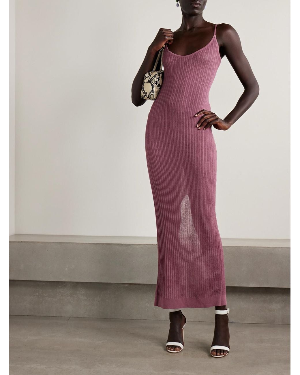 Skims Sheer Knit Long Cami Dress in Pink
