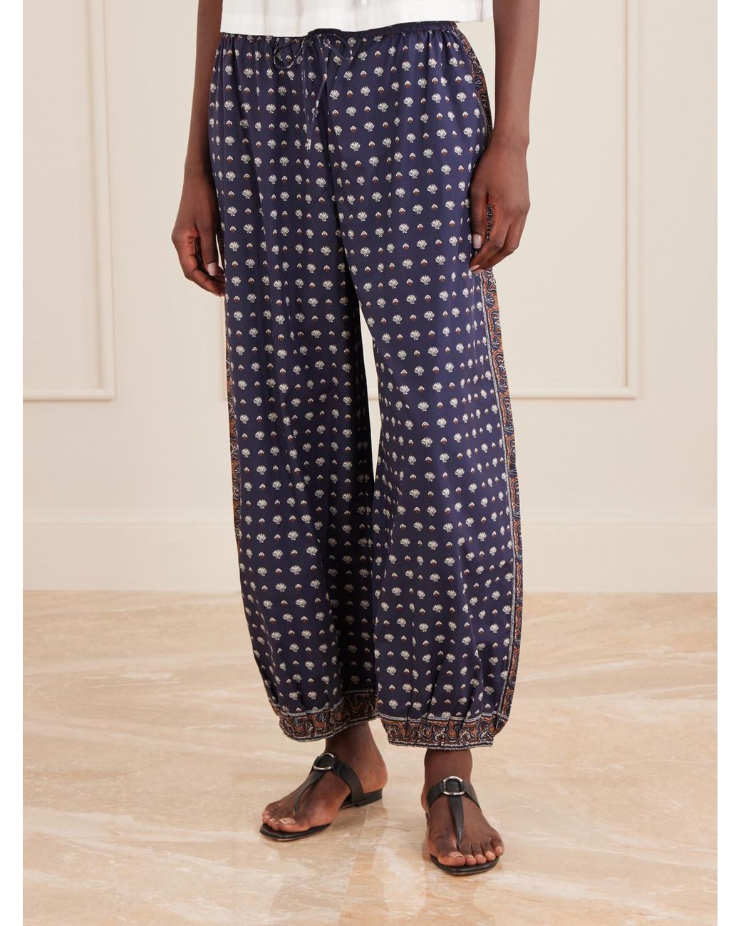 Doen Blue Yarrow Printed Cotton Balloon Pants