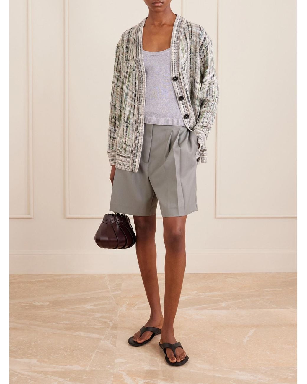 Missoni Gray Striped Crochet-Knit Wool-Blend Cardigan
