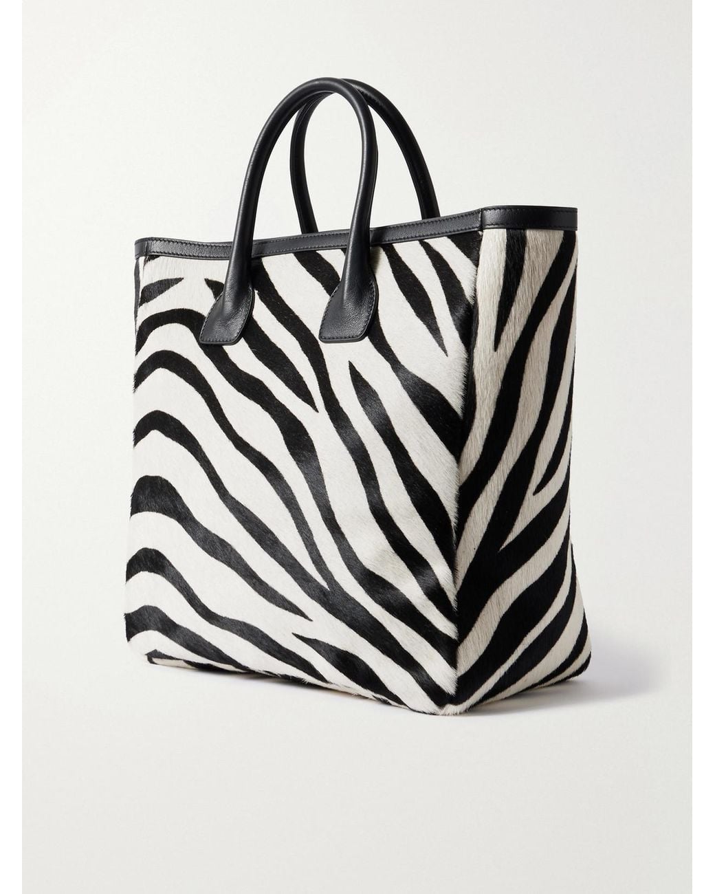 Nili Lotan Black Freddie Leather-Trimmed Zebra-Print Calf Hair Tote