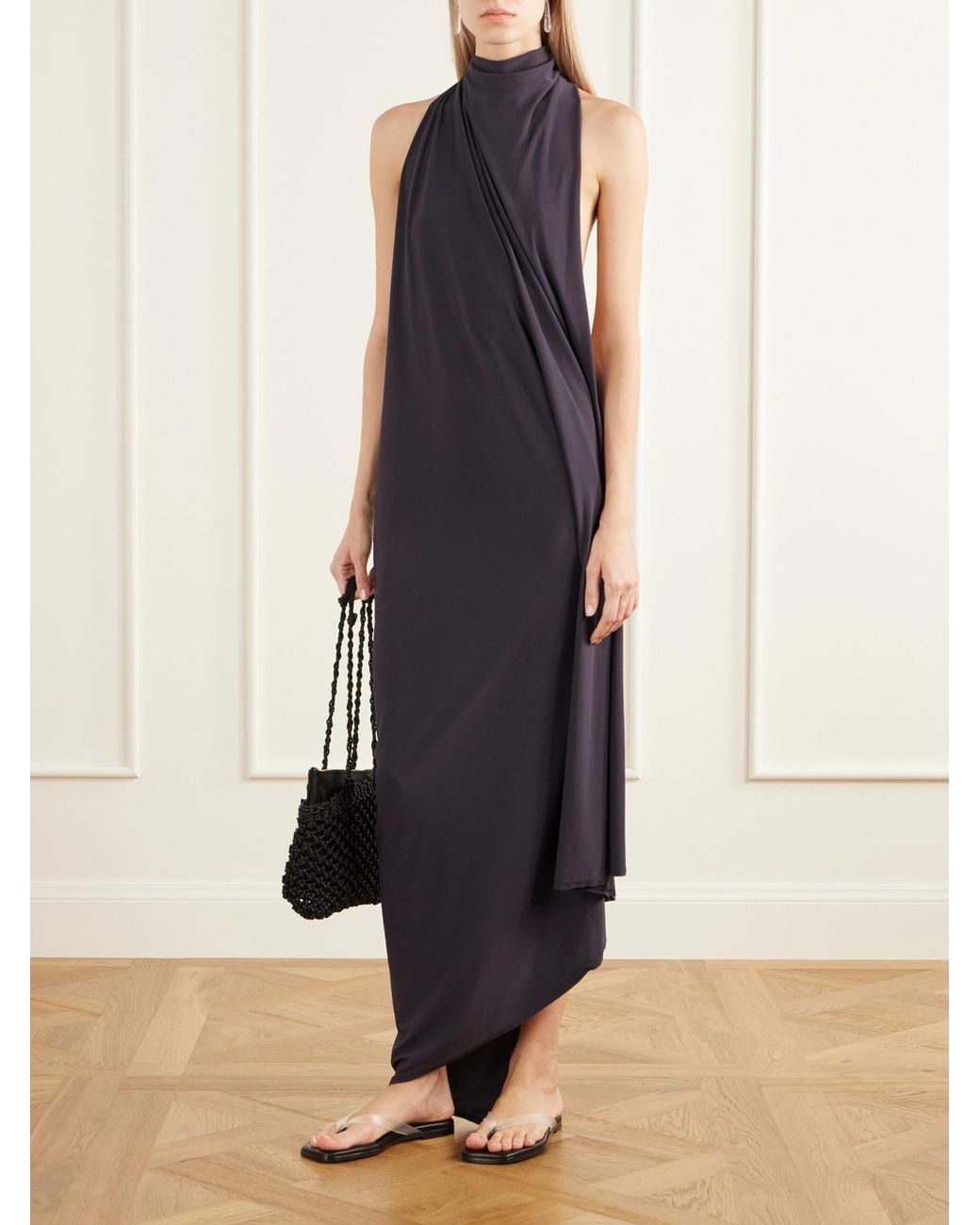 Emme Parsons Black Meta Leather Thong Sandals