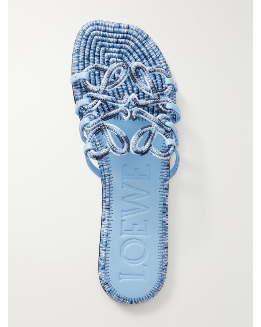 Loewe Blue Paula's Ibiza Leather-Trimmed Embroidered Canvas Slides