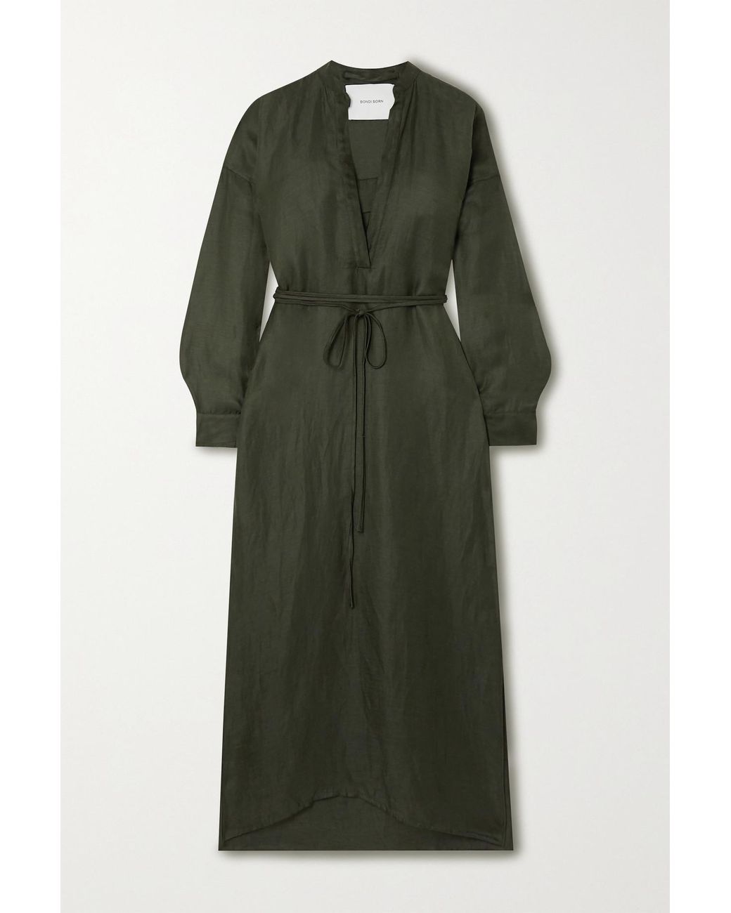 Bondi Born Belted Cotton And Linen-blend Maxi Dress in Green | Lyst
