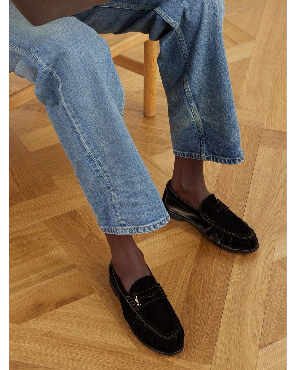 Saint Laurent Black Le Loafer Supple Cassandre-Embellished Velvet Loafers