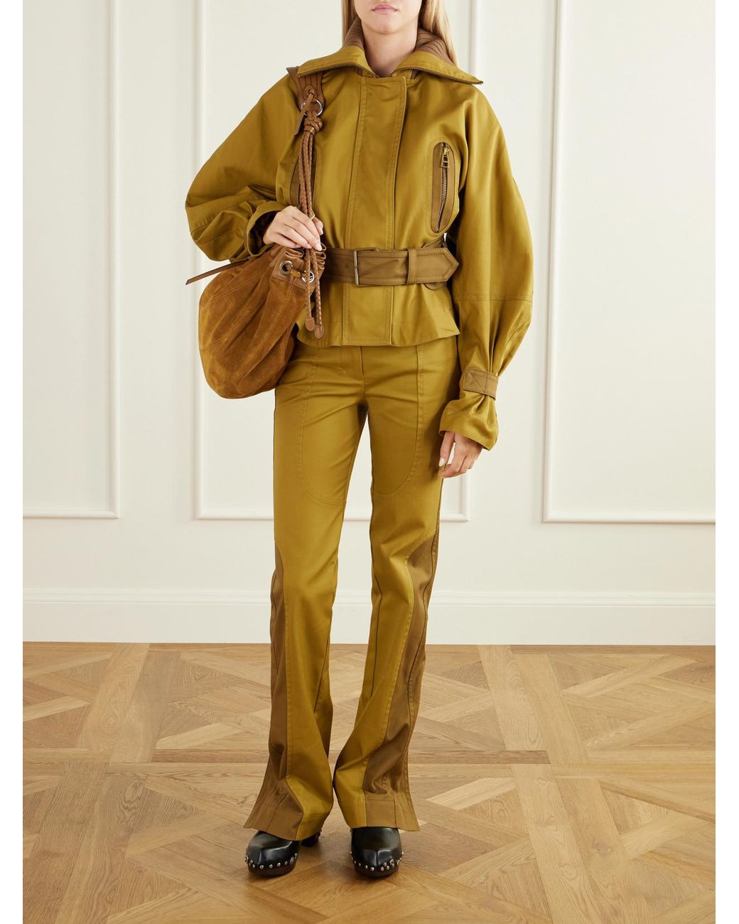 Zimmermann Yellow Valiant Belted Two-Tone Paneled Rib-Trimmed Cotton-Drill Jacket
