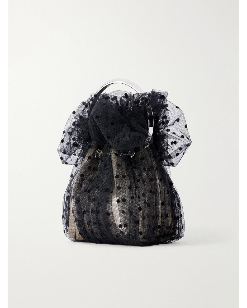Jimmy Choo Bon Bon Mini Gathered Polka-Dot Tulle Top-Handle Bag in ...