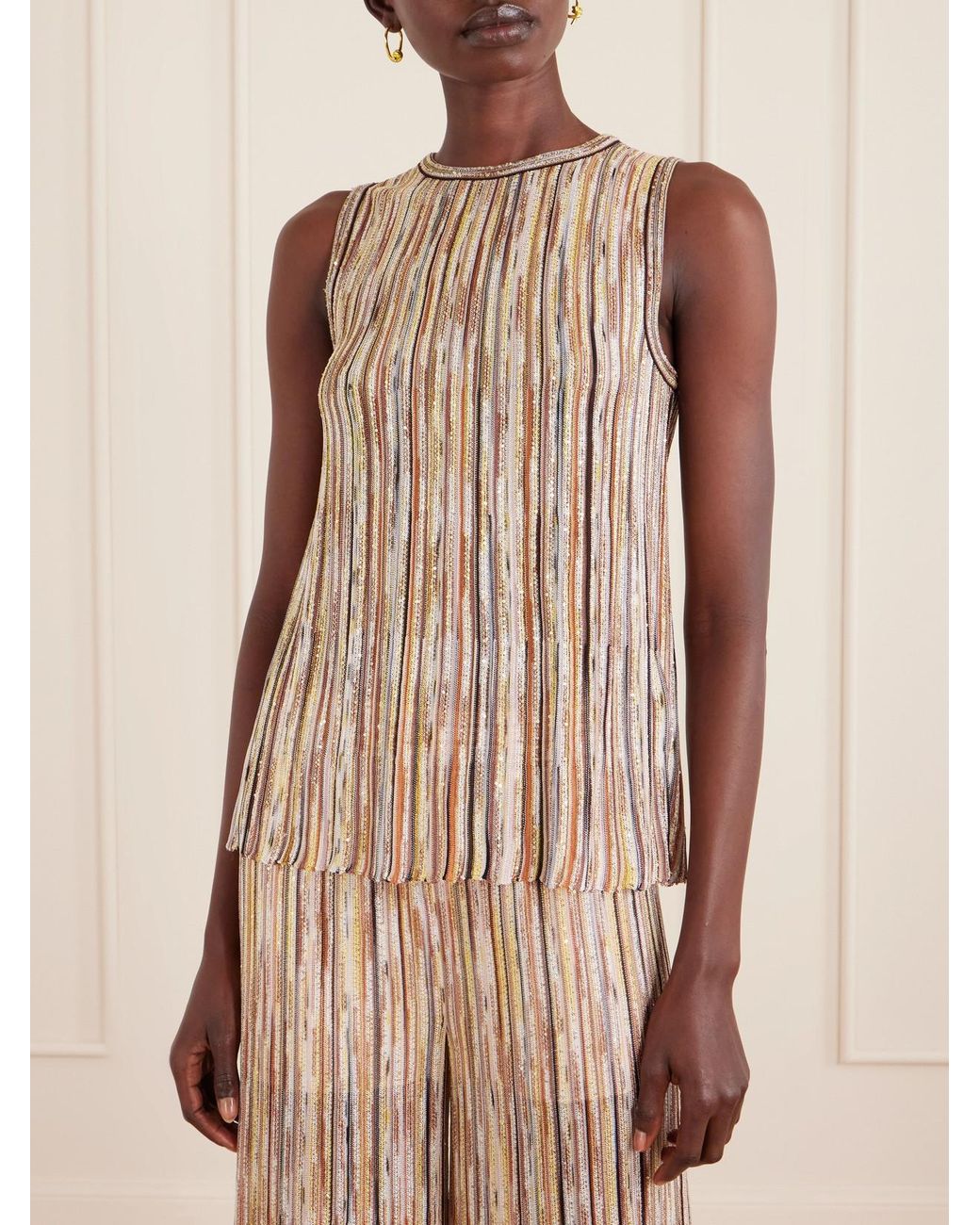 Missoni Natural Mare Sequined Metallic Striped Crochet-Knit Tank