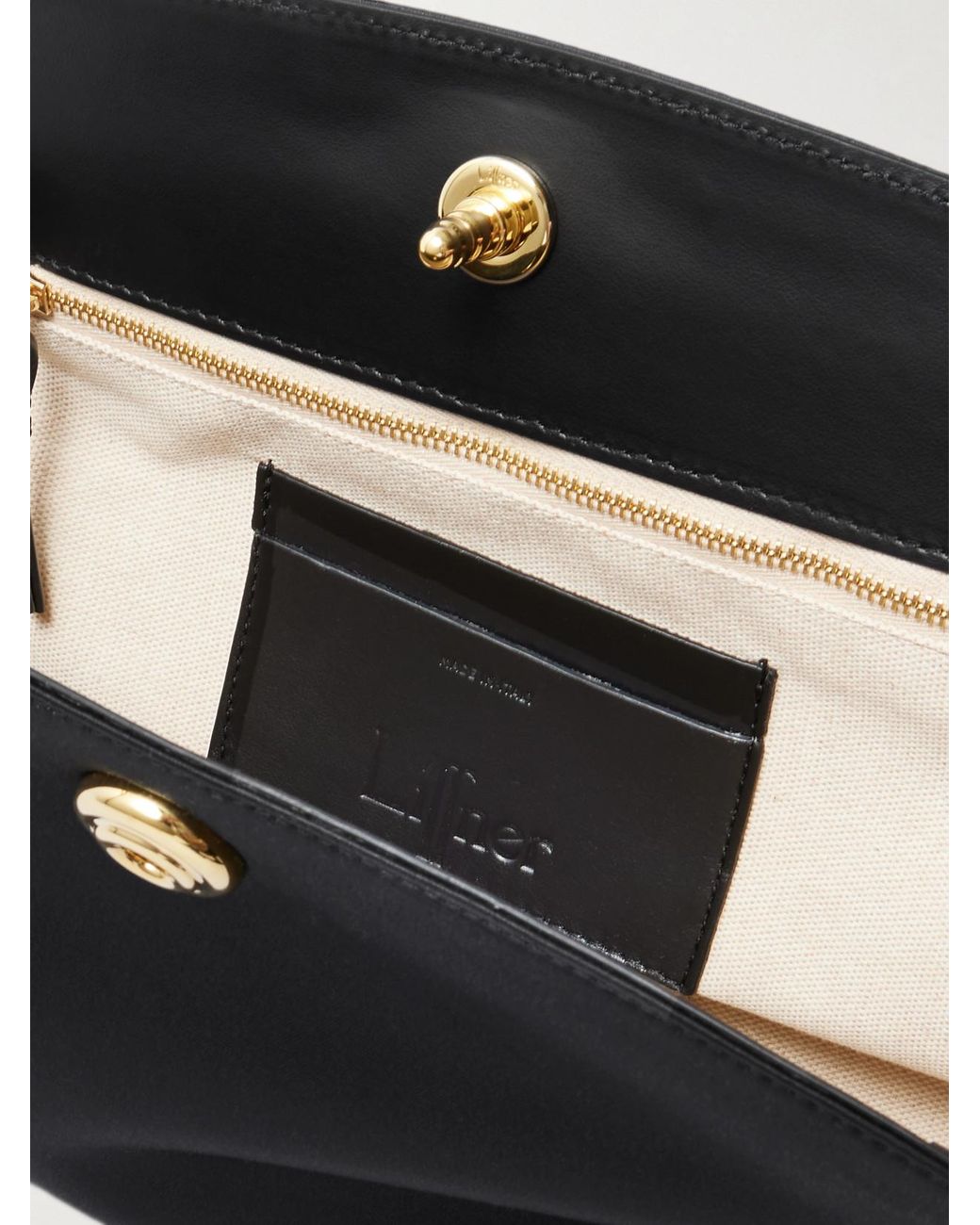 Liffner Black Leather-Trimmed Satin Clutch