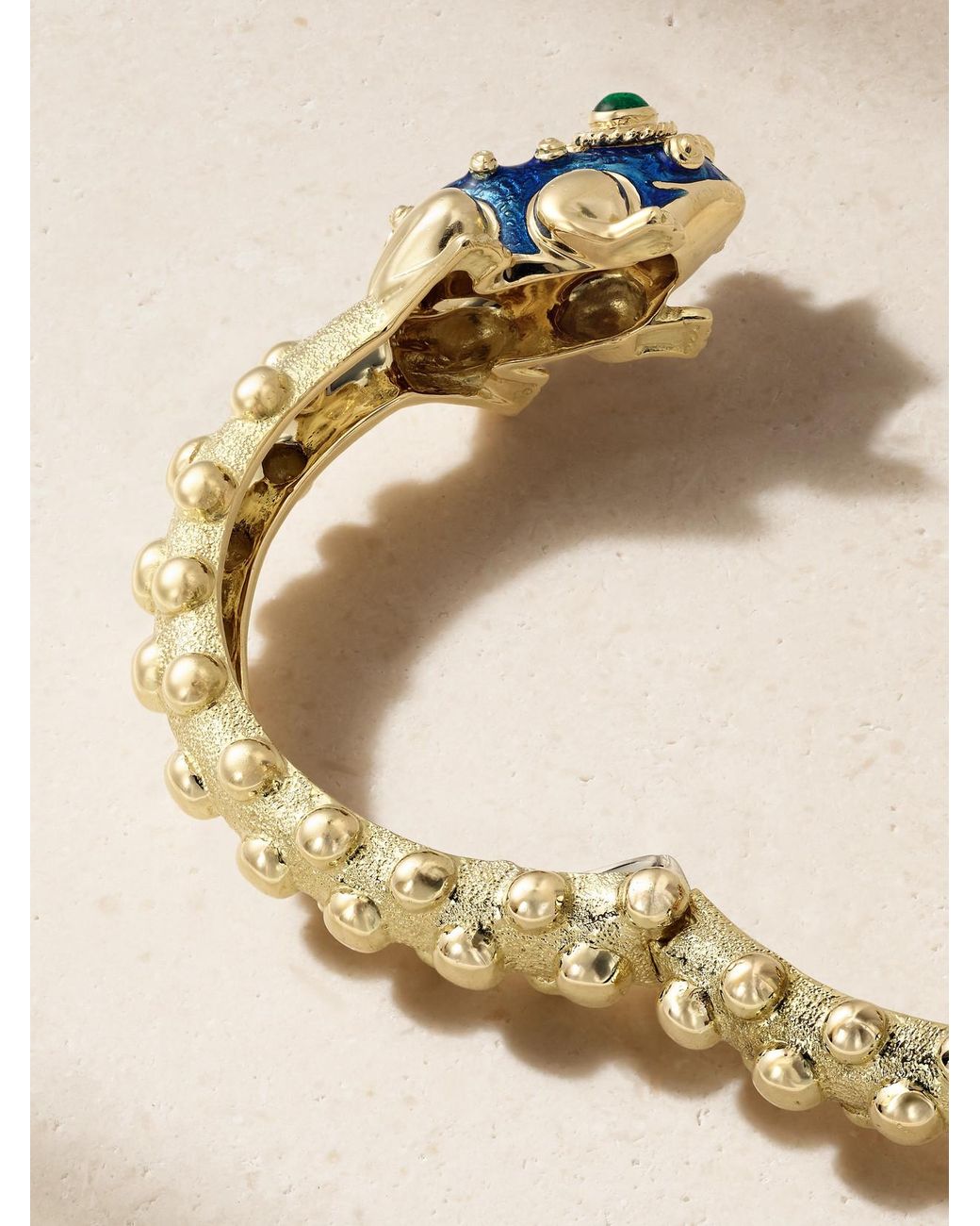 David Webb Metallic Baby Frog 18-Karat, Emerald And Enamel Bangle