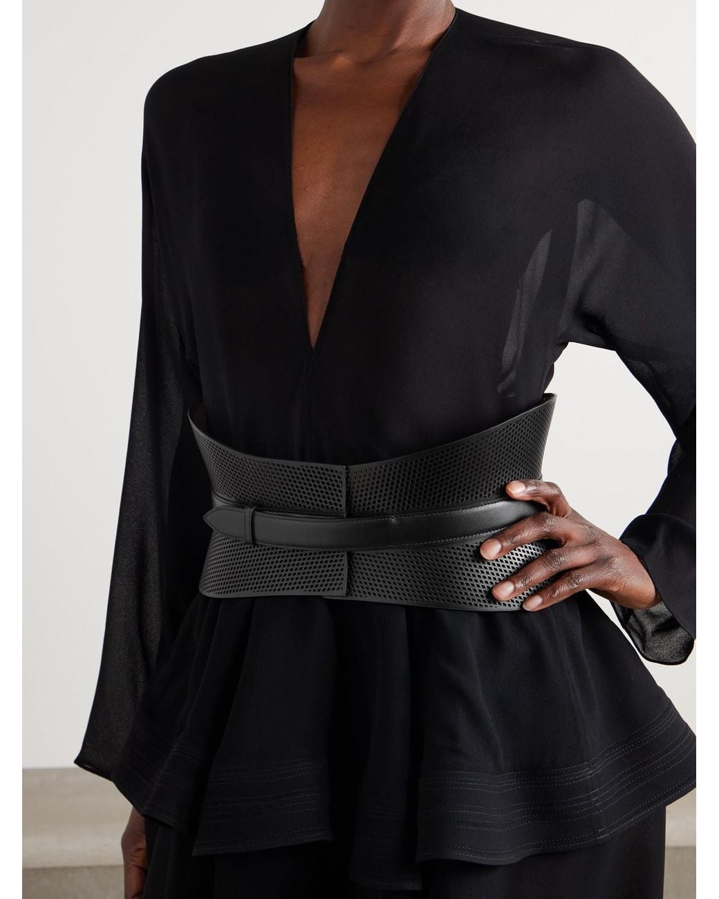 Alaïa Gray Neo Bustier Laser-Cut Leather Belt