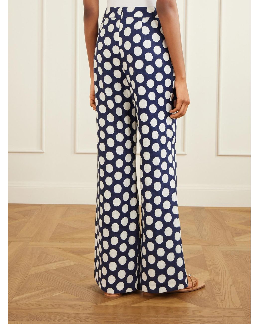 Cara Cara White Polka Dot Linen Wide-Leg Pants