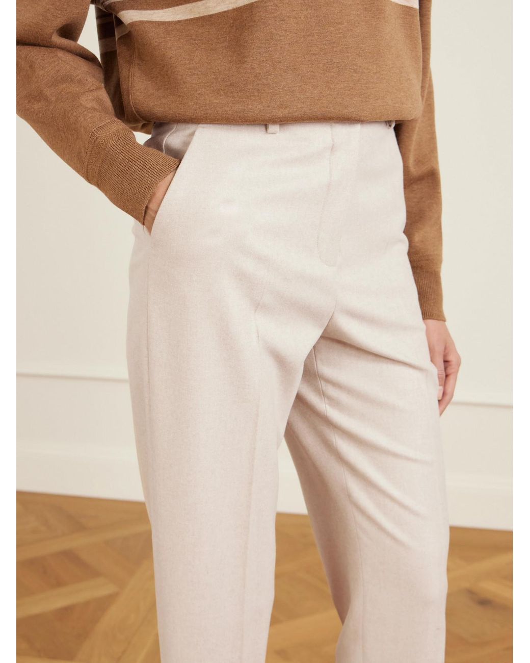 Loro Piana Natural Dermot Cropped Wool And Cashmere-Blend Flannel Straight-Leg Pants