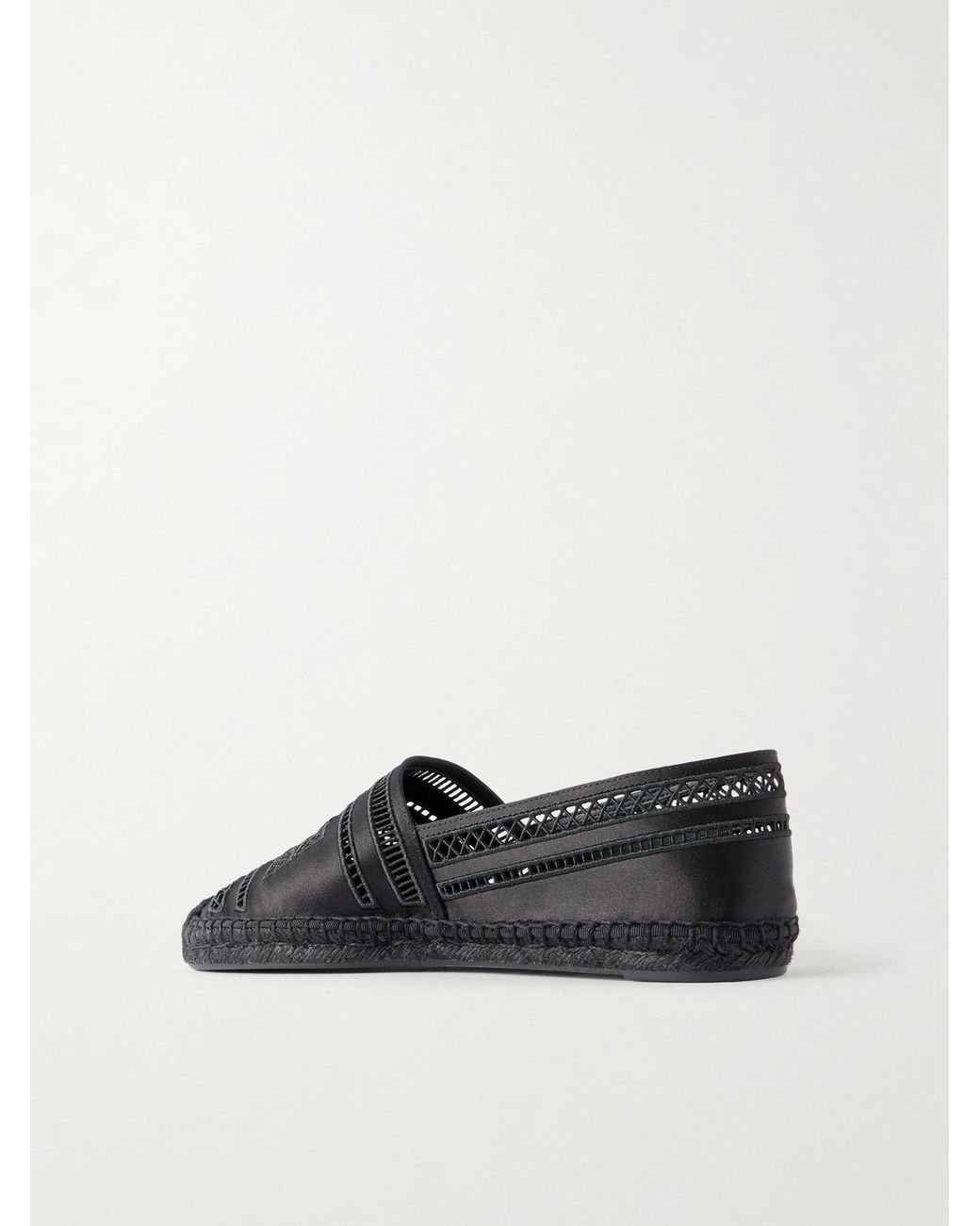 Tory Burch Black Open Weave Embroidered Satin Espadrilles