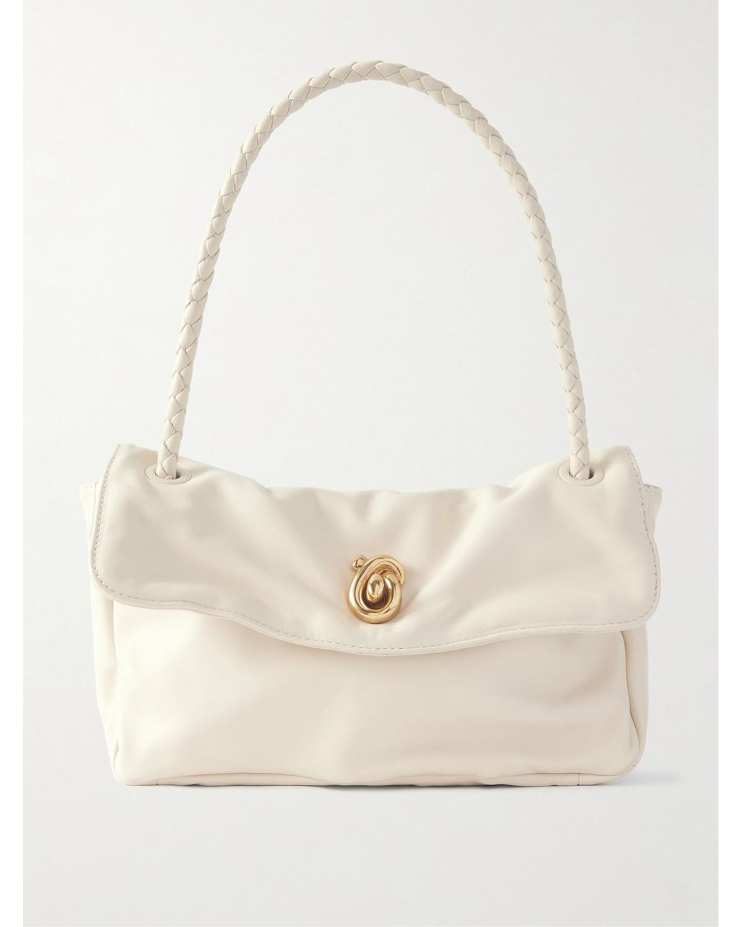 Bottega Veneta Natural Madison Medium Intrecciato-Trimmed Leather Shoulder Bag