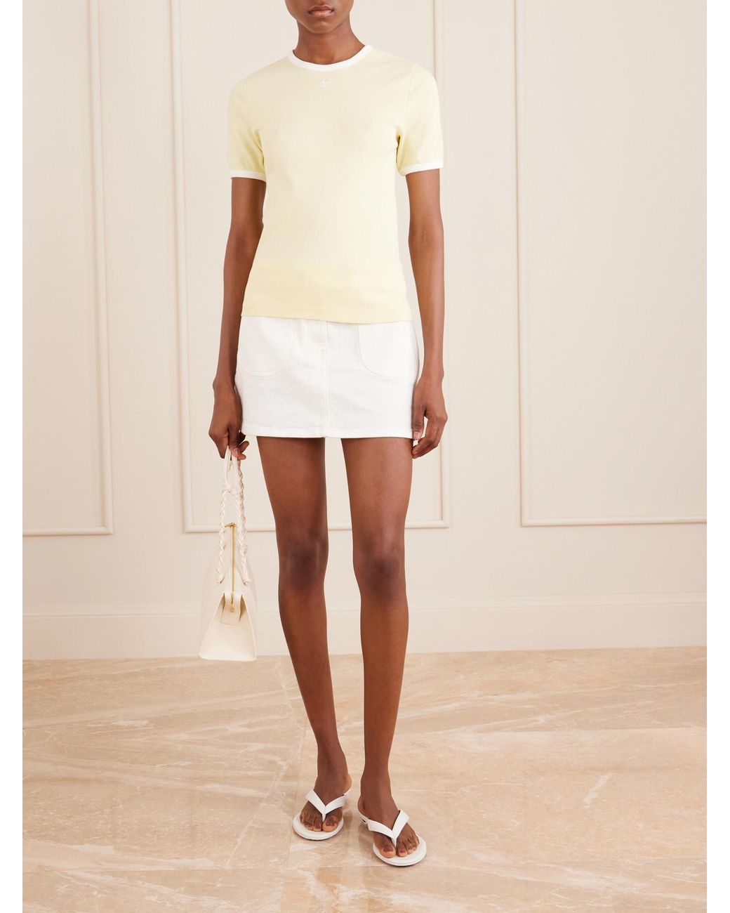 Courreges Natural Logo-Embroidered Cotton-Jersey T-Shirt