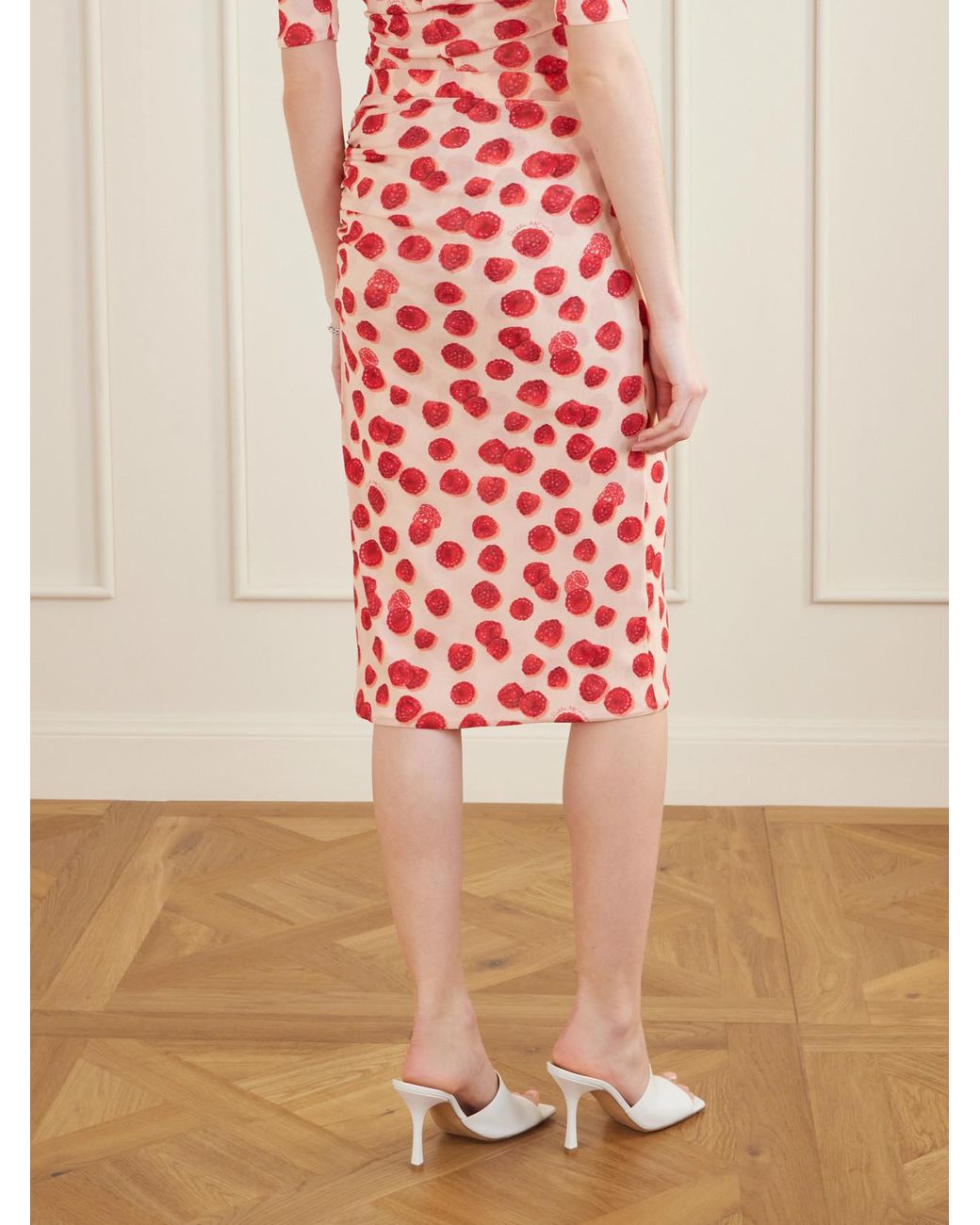 Stella McCartney Red Printed Mesh Midi Skirt
