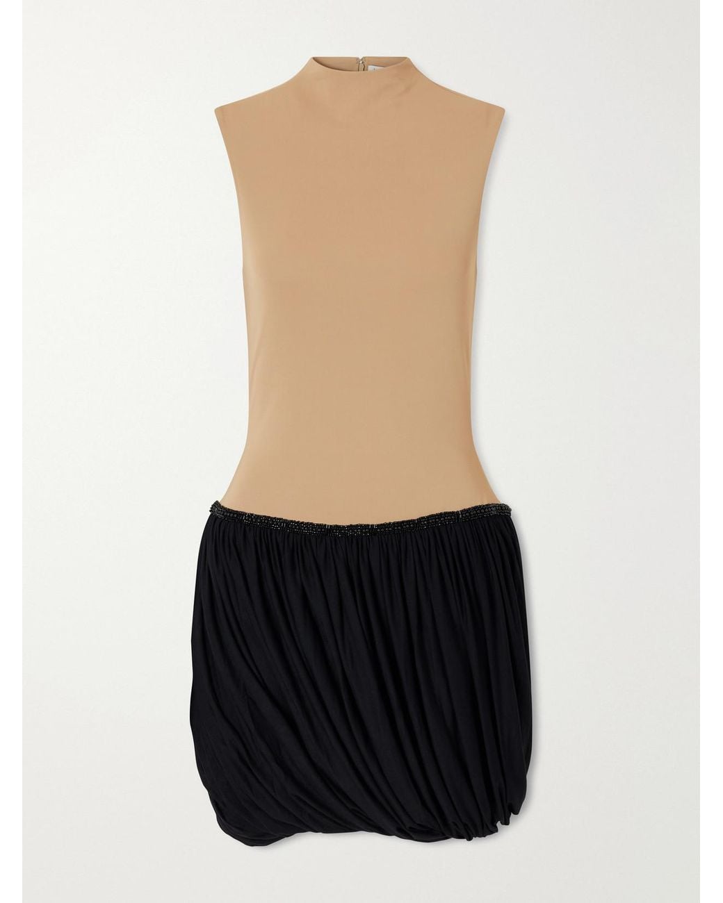 Abadia Black Draped Bead-Embellished Two-Tone Jersey Mini Dress