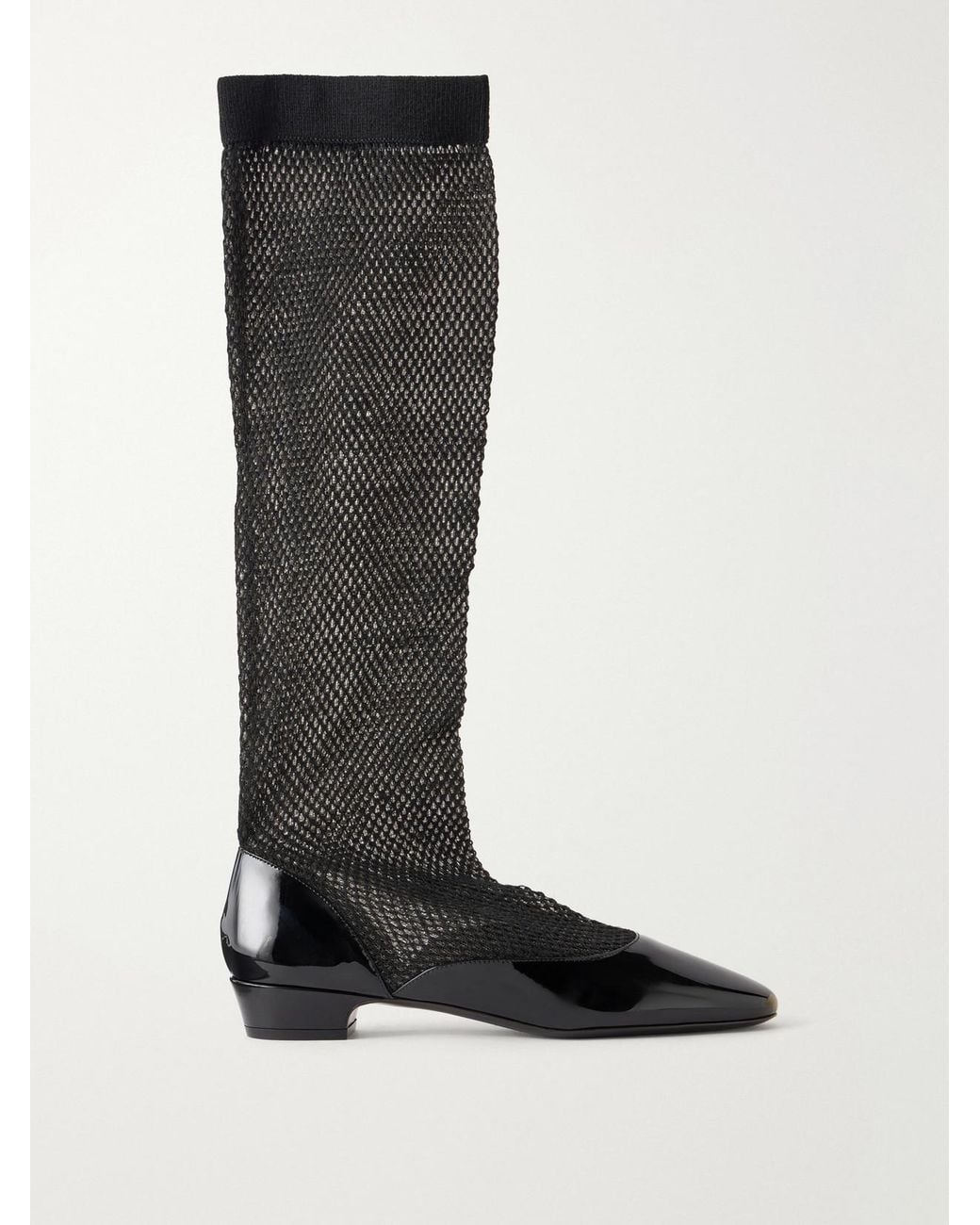 Herbert Levine Black All That Jazz 25 Mesh-Trimmed Patent Leather Boots