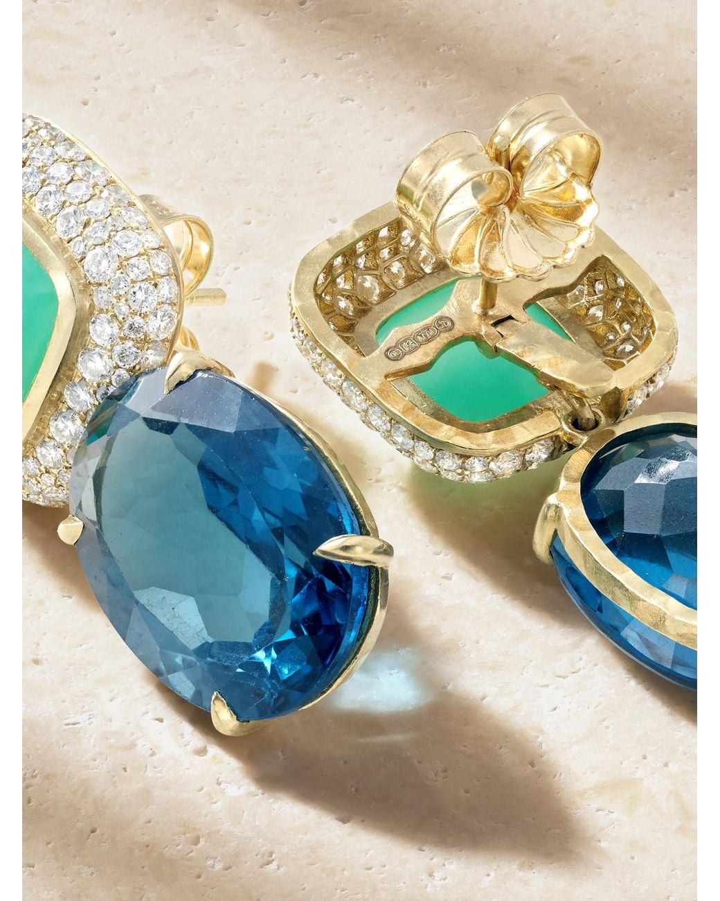 Octavia Elizabeth Blue 18-Karat, Topaz, Chrysoprase And Diamond Earrings