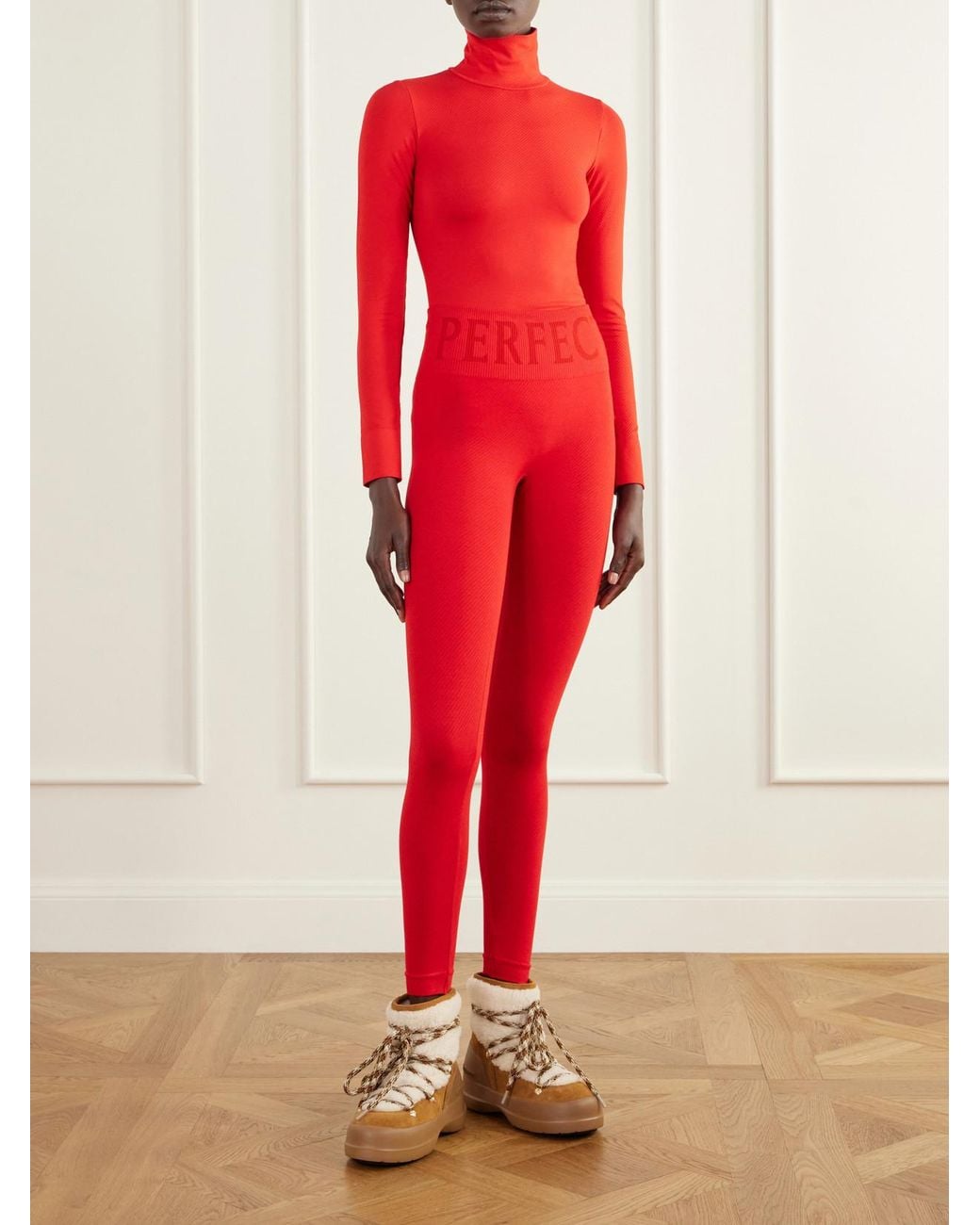 Perfect Moment Red Ribbed Thermal Modal-Blend Turtleneck Base Layer