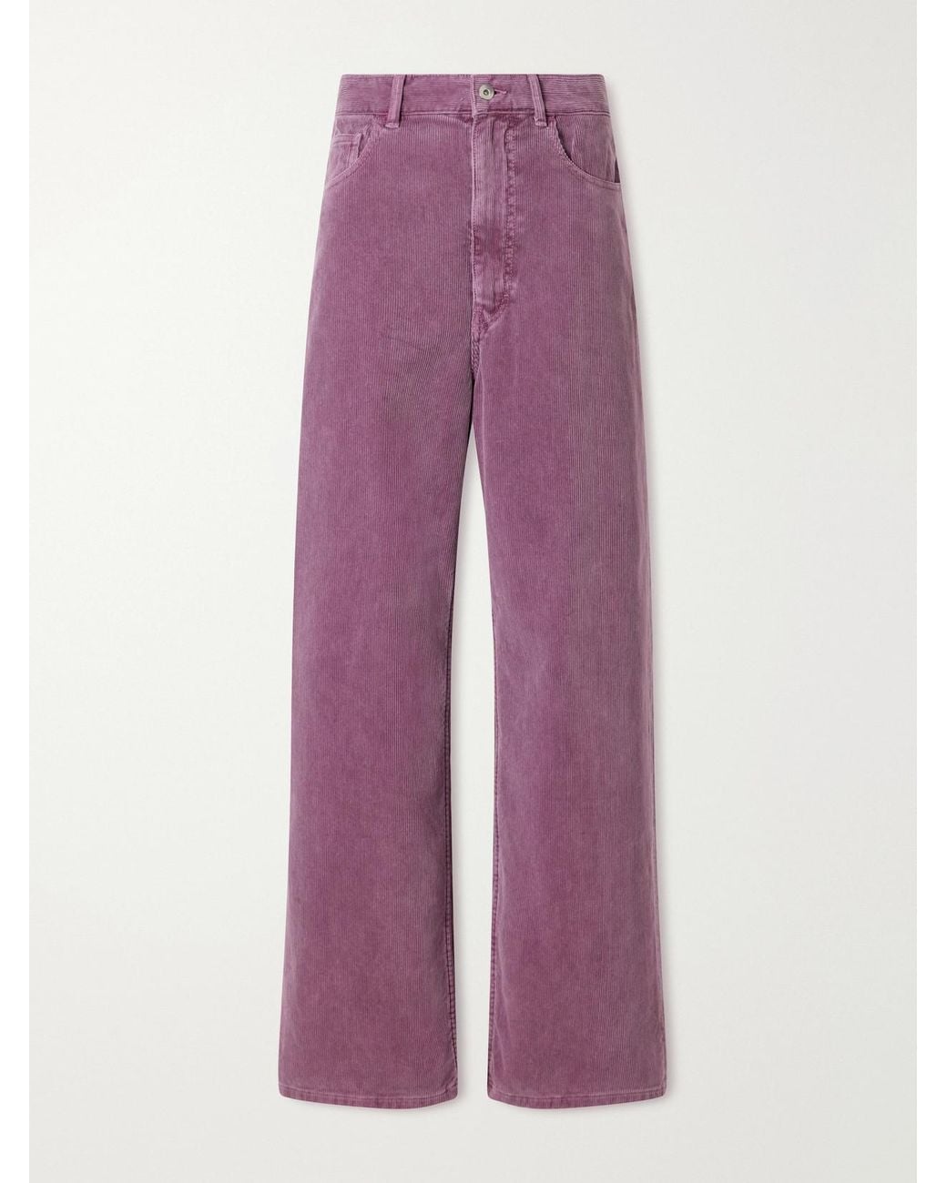 Auralee Purple Finx Garment-Dyed Cotton-Corduroy Wide-Leg Pants