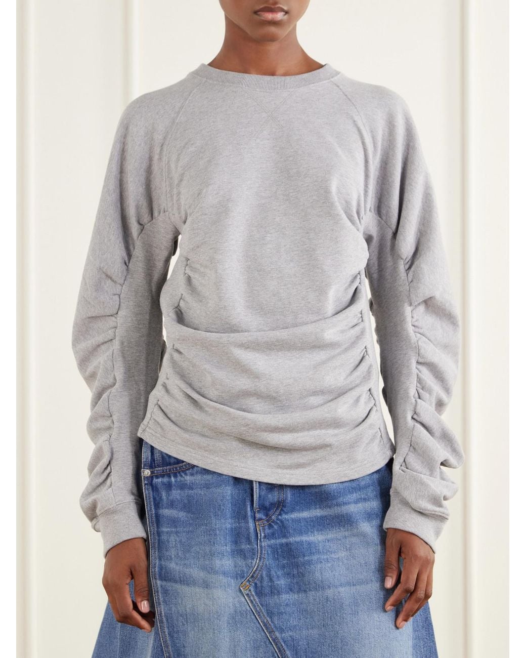 J.W. Anderson Gray Ruched Sleeve Cotton-Jersey Sweatshirt