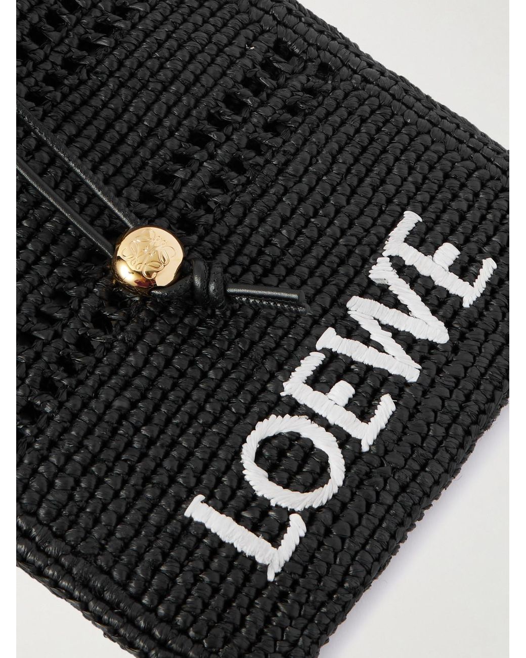 Loewe White Paula's Ibiza Leather-Trimmed Embroidered Raffia Shoulder Bag