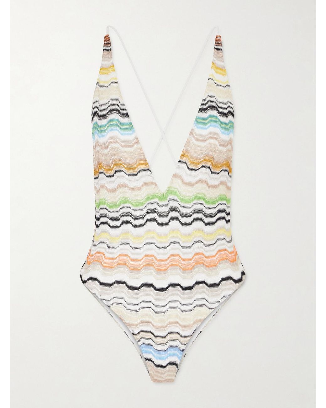 Missoni Natural Mare Striped Crochet-Knit Swimsuit