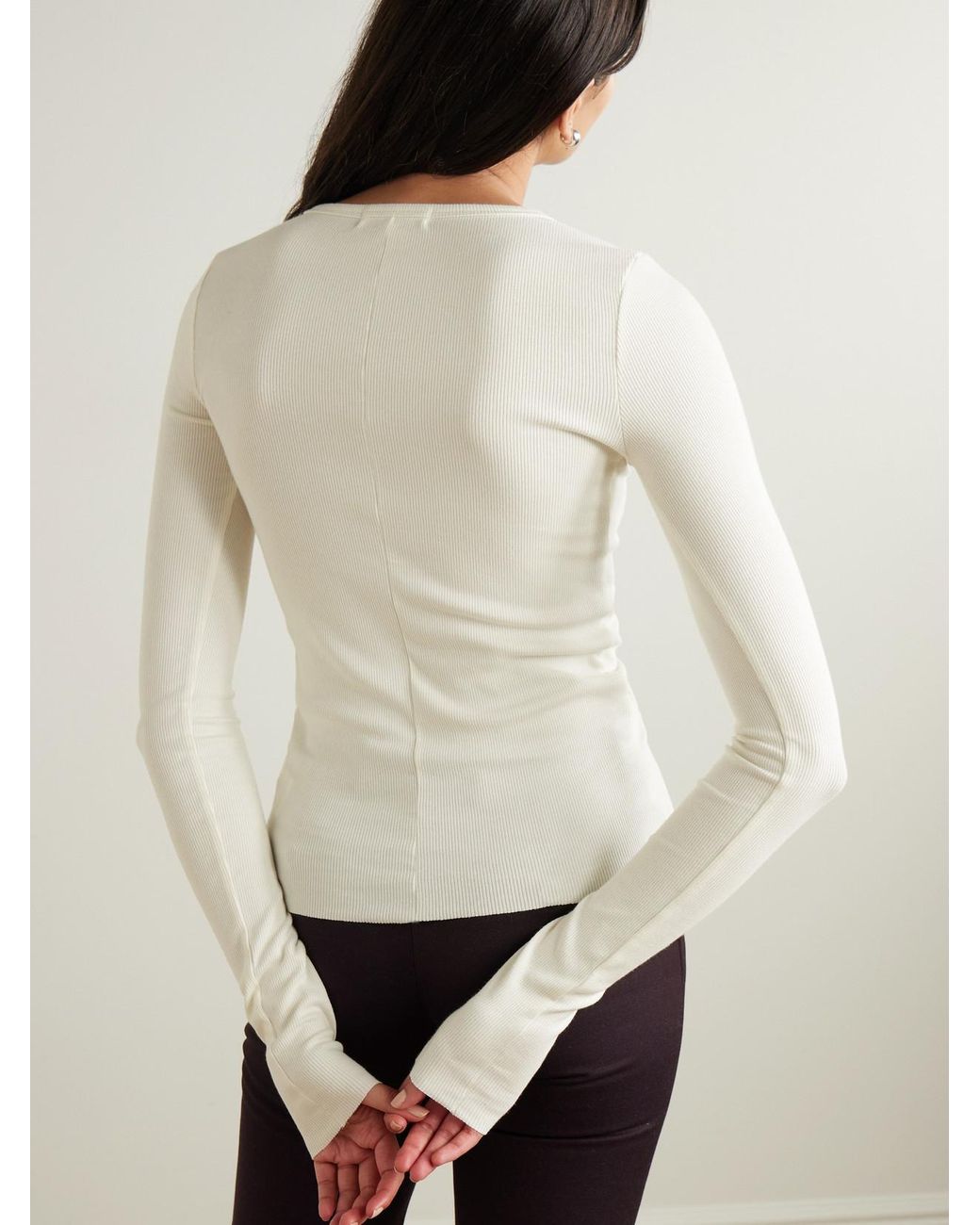 ÉTERNE White Ribbed Stretch Cotton And Modal-Blend Top