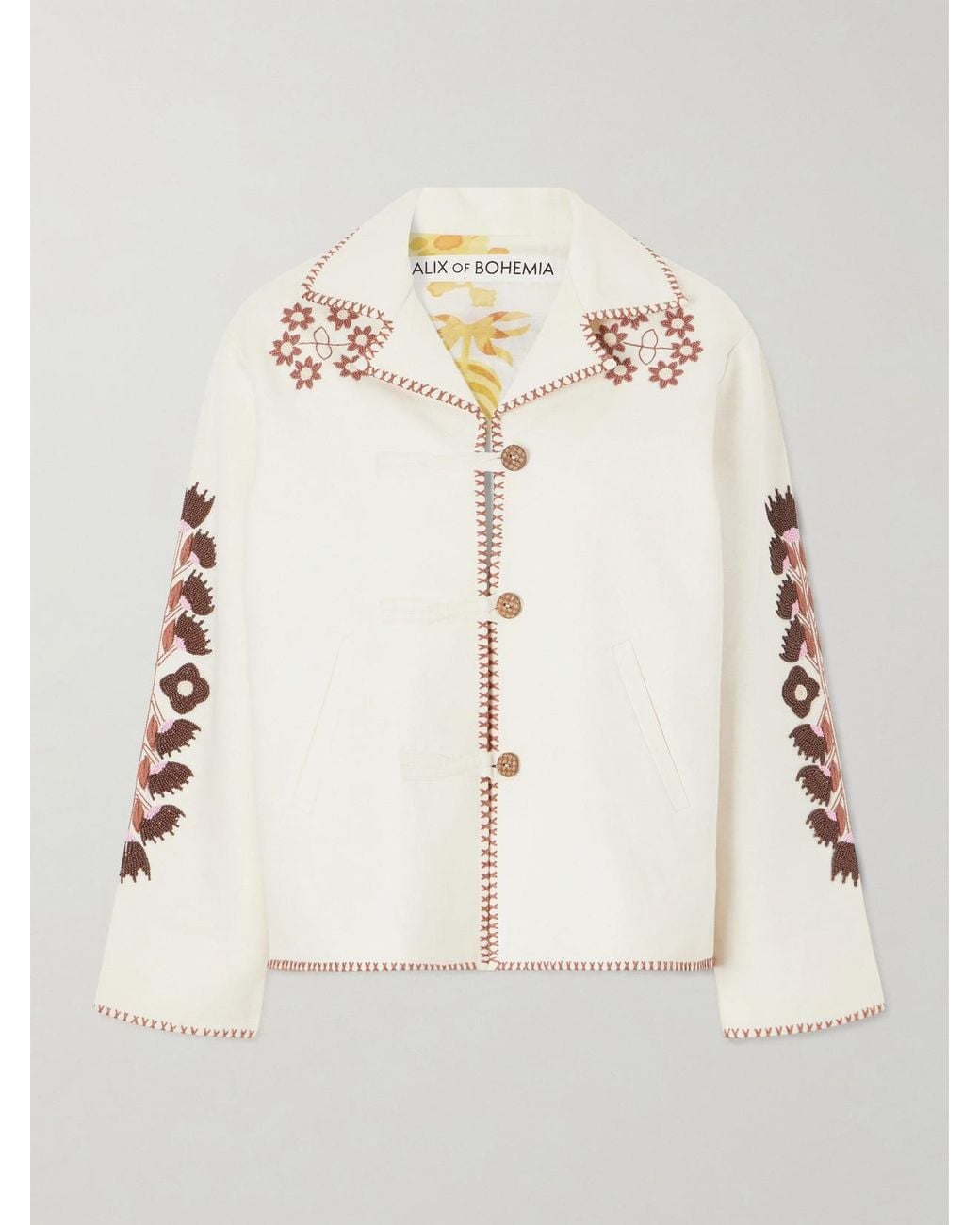 Alix Of Bohemia Natural Western Cactus Bead-Embellished Textured-Silk Jacket
