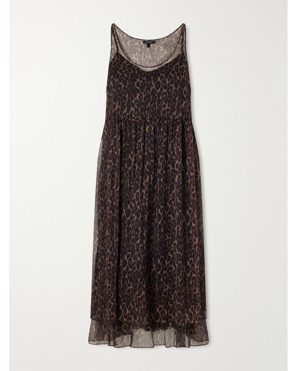 R13 Brown Gathered Tiered Animal-Print Silk-Chiffon Midi Dress