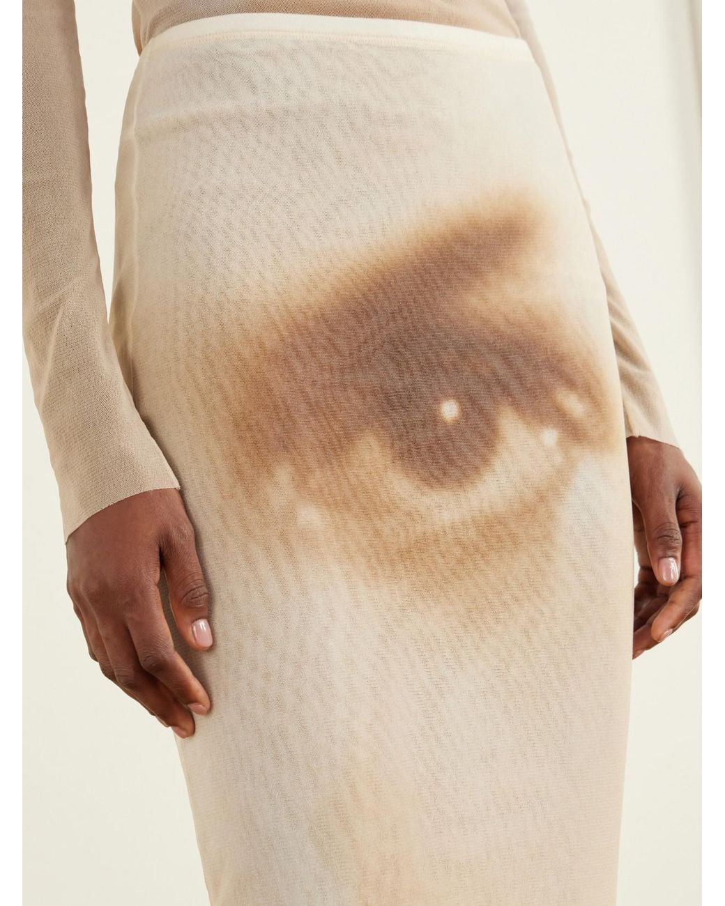 Jean Paul Gaultier Natural Face Printed Mesh Maxi Skirt