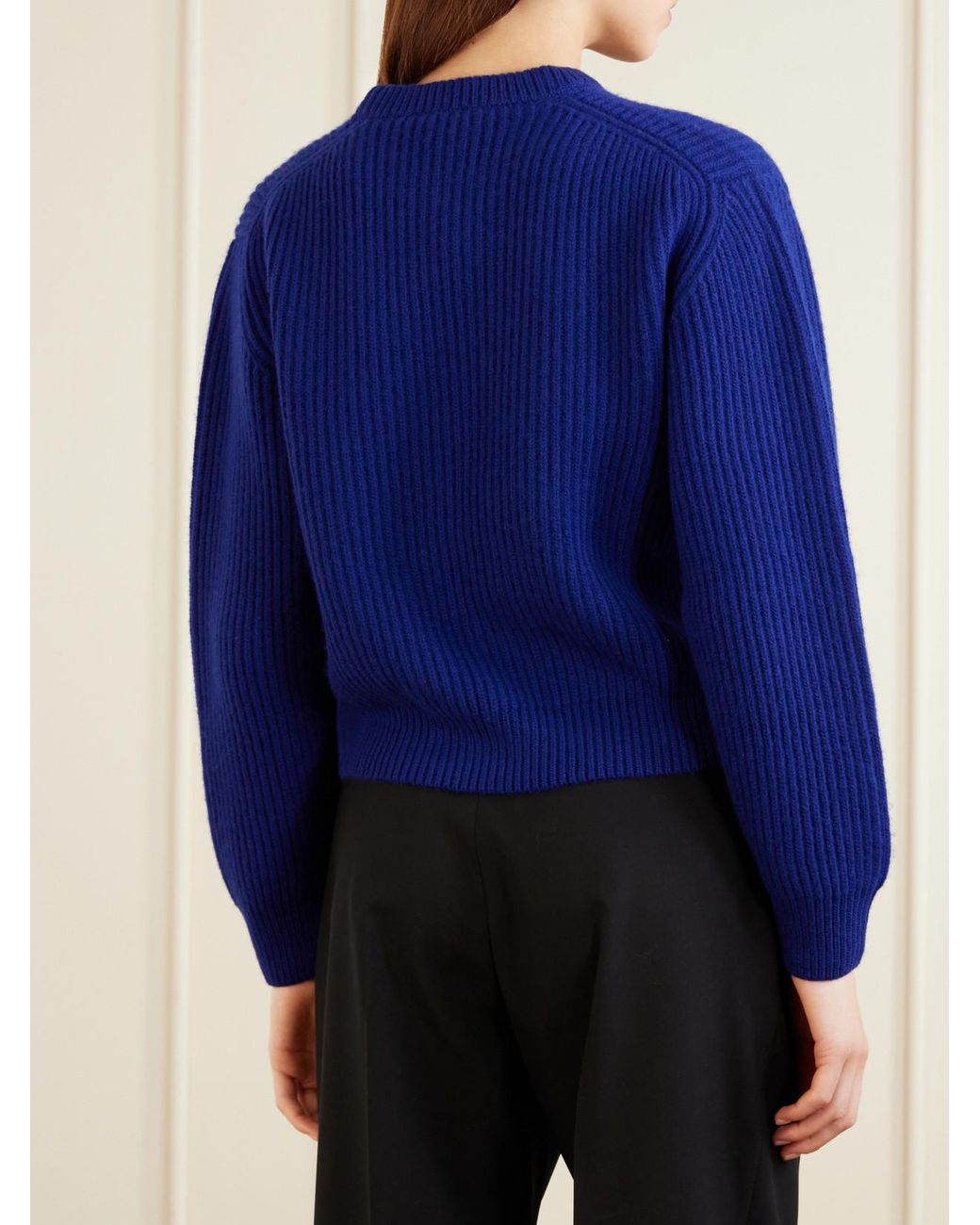 Jil Sander Blue Ribbed-Knit Wool Sweater