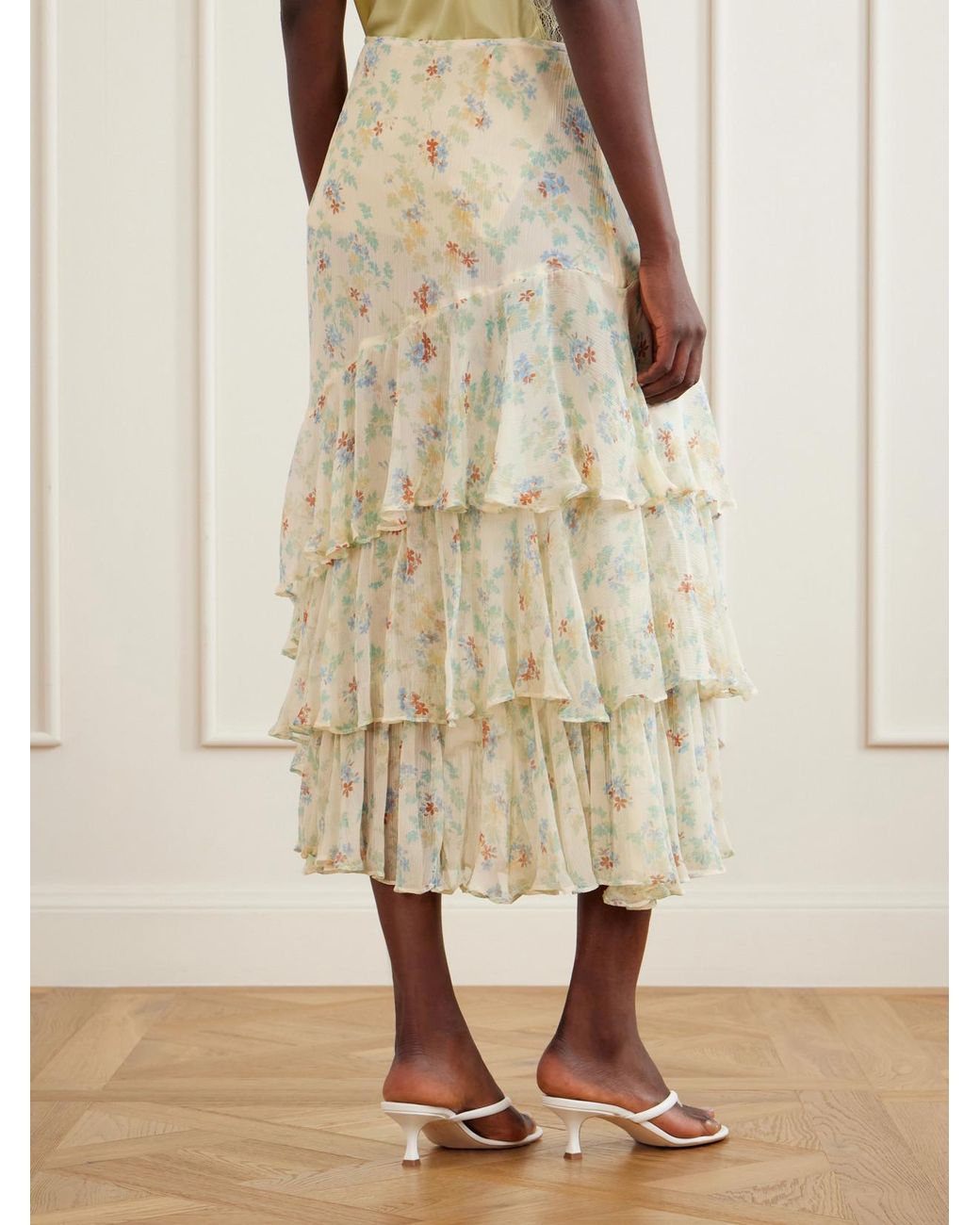 Ulla Johnson Natural Meadow Floral-Print Crepon-Silk Midi Skirt