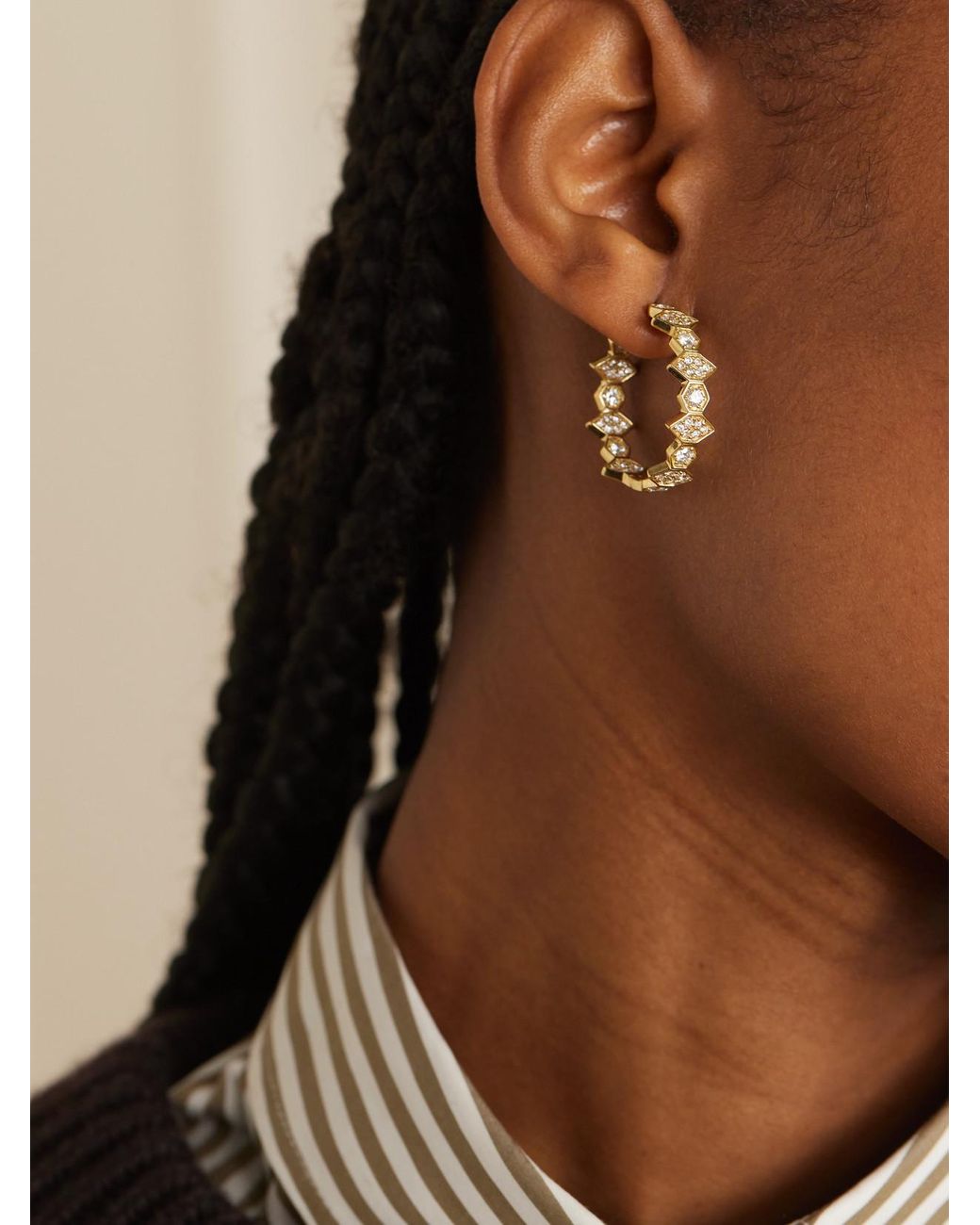 KOLOURS JEWELRY Natural Hexagon Extra Large 18-Karat Diamond Hoop Earrings