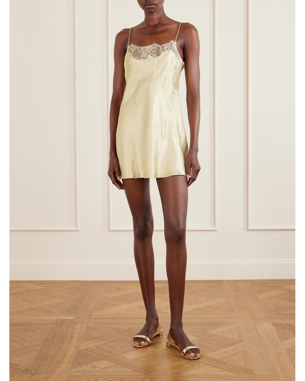 Carine Gilson Natural Lace-Trimmed Silk-Satin Slip